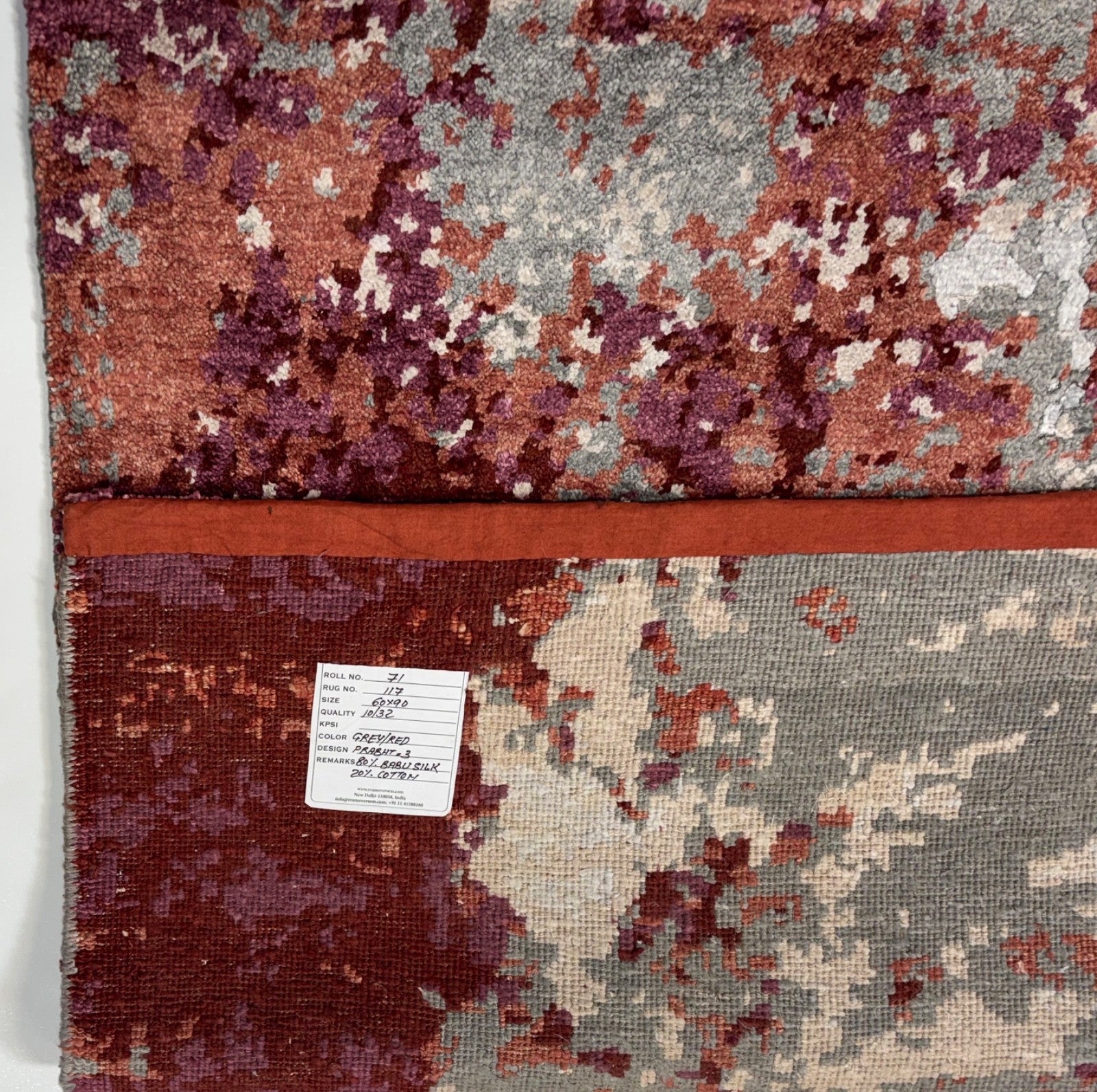 Handgeknüpfter Design Teppich 60x90 cm Grau Rot Multicolor Bambus-Seide R117