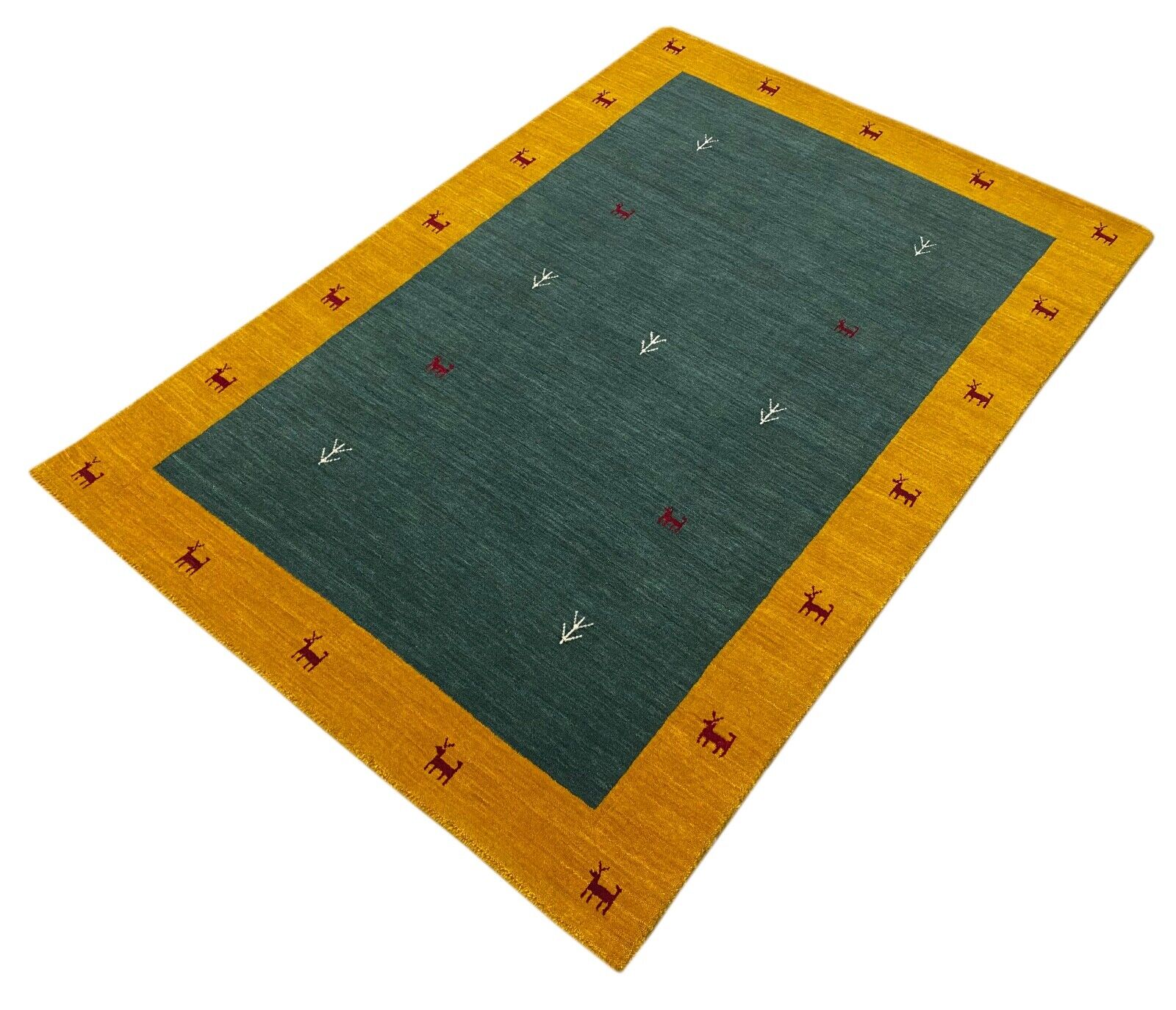 Grün Gold Teppich 100% Wolle Gabbeh 120x180 cm Handgewebt Home Deko WR159 