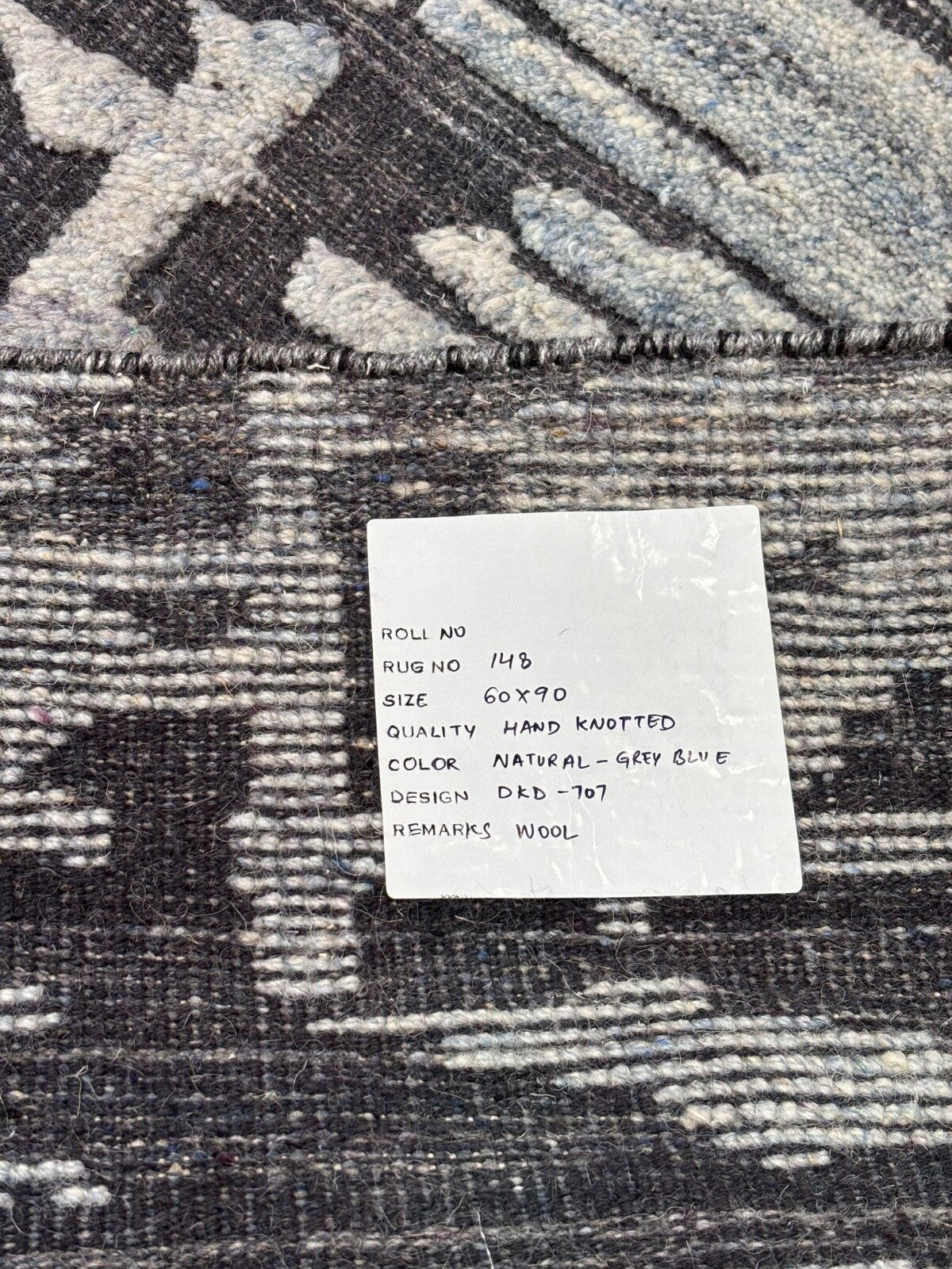 Tappeto annodato a mano in lana 100% 60x90cm Design moderno Naturale Grigio Blu ST148