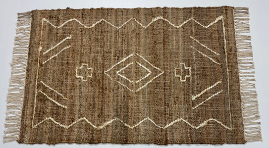 Jute Teppich 60x90 cm – Natur & Ethno Stil mit handgewebtem Muster D529