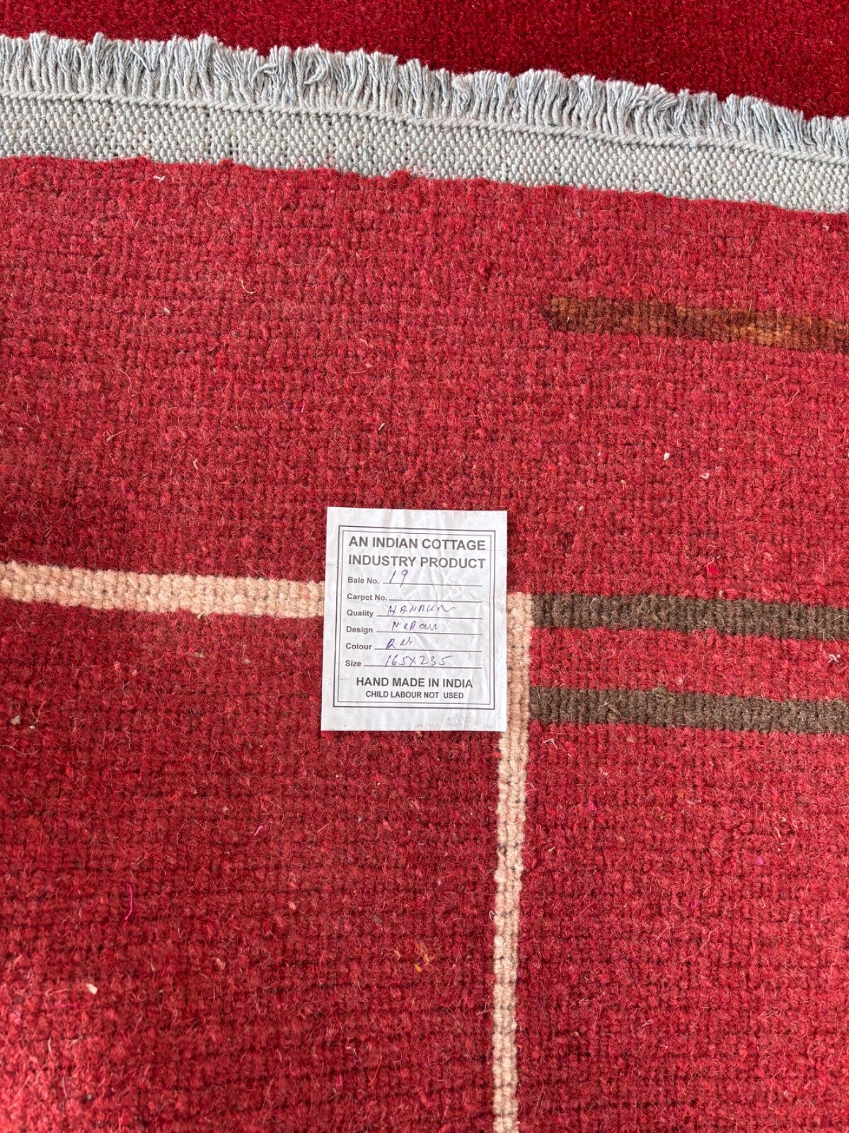 Rot Teppich Indo Nepál Handgeknüpft 100% Wolle 160X230 cm Orientteppich R19 