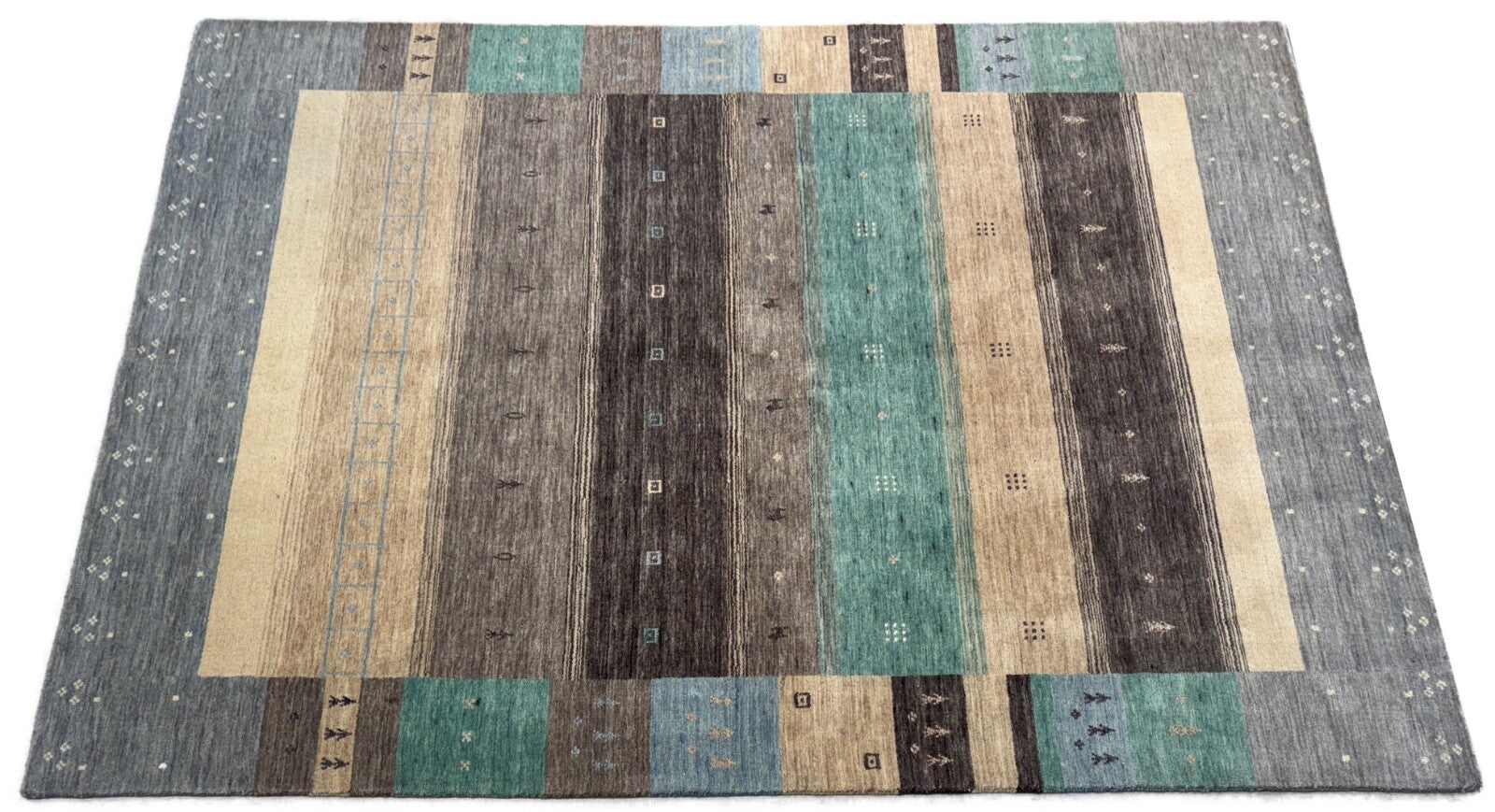 Moderner Gabbeh Teppich Wolle 170x240 cm Handgefertigt Naturtöne Streifen 46-53