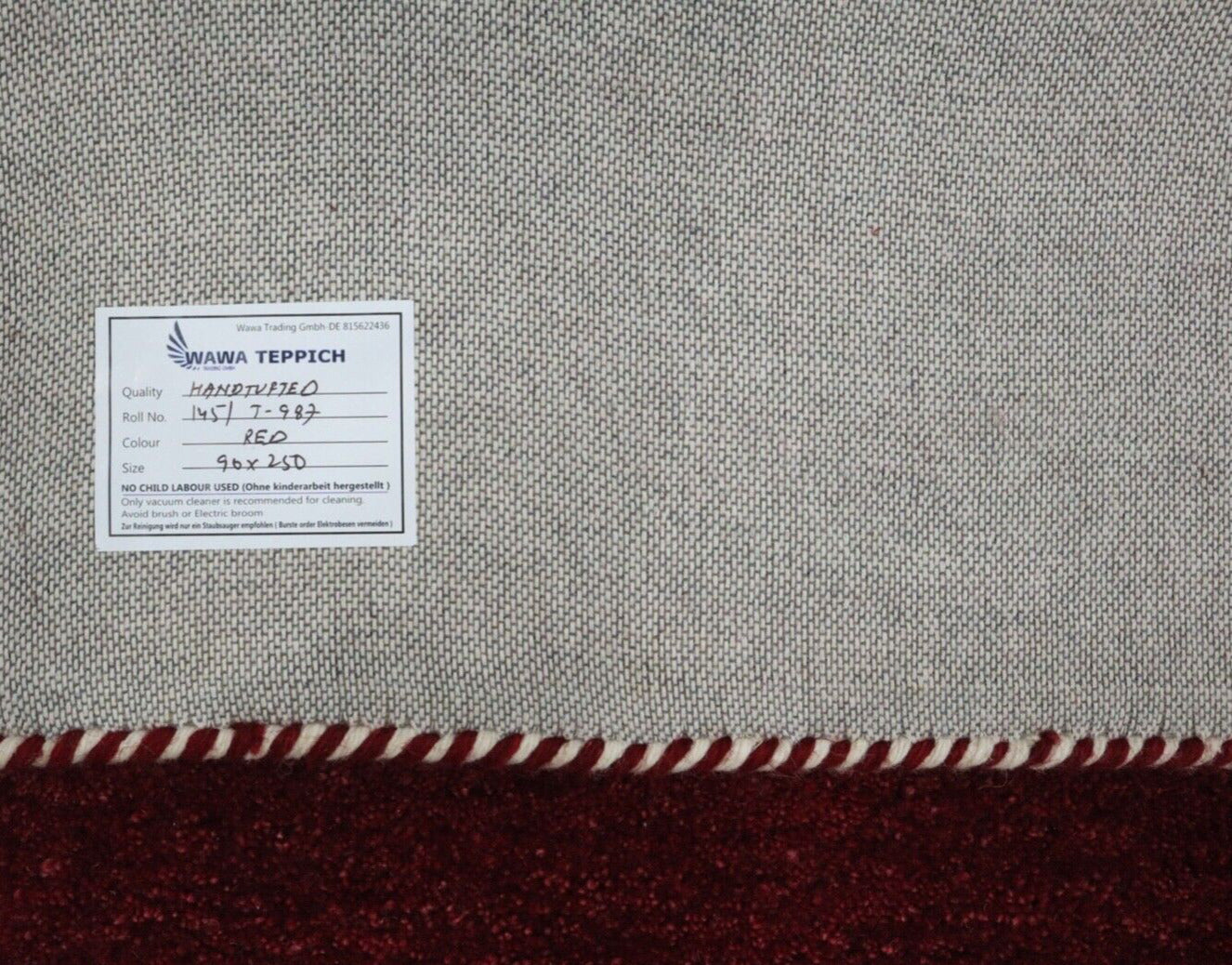 Gabbeh Rot Brücke Teppich 100% Wolle 90X250 cm Läufer Handgetuftet T987