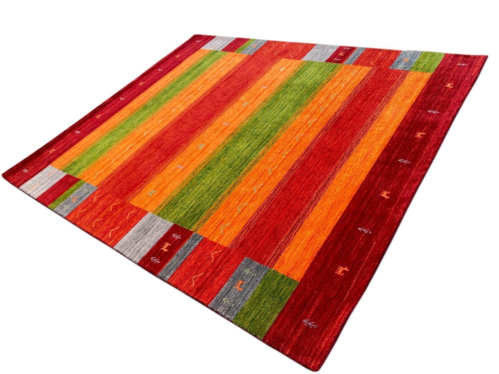 Gabbeh Teppich 100% Wolle 200x250 cm Rot Grün Handgewebt Orientteppich Bunt 108