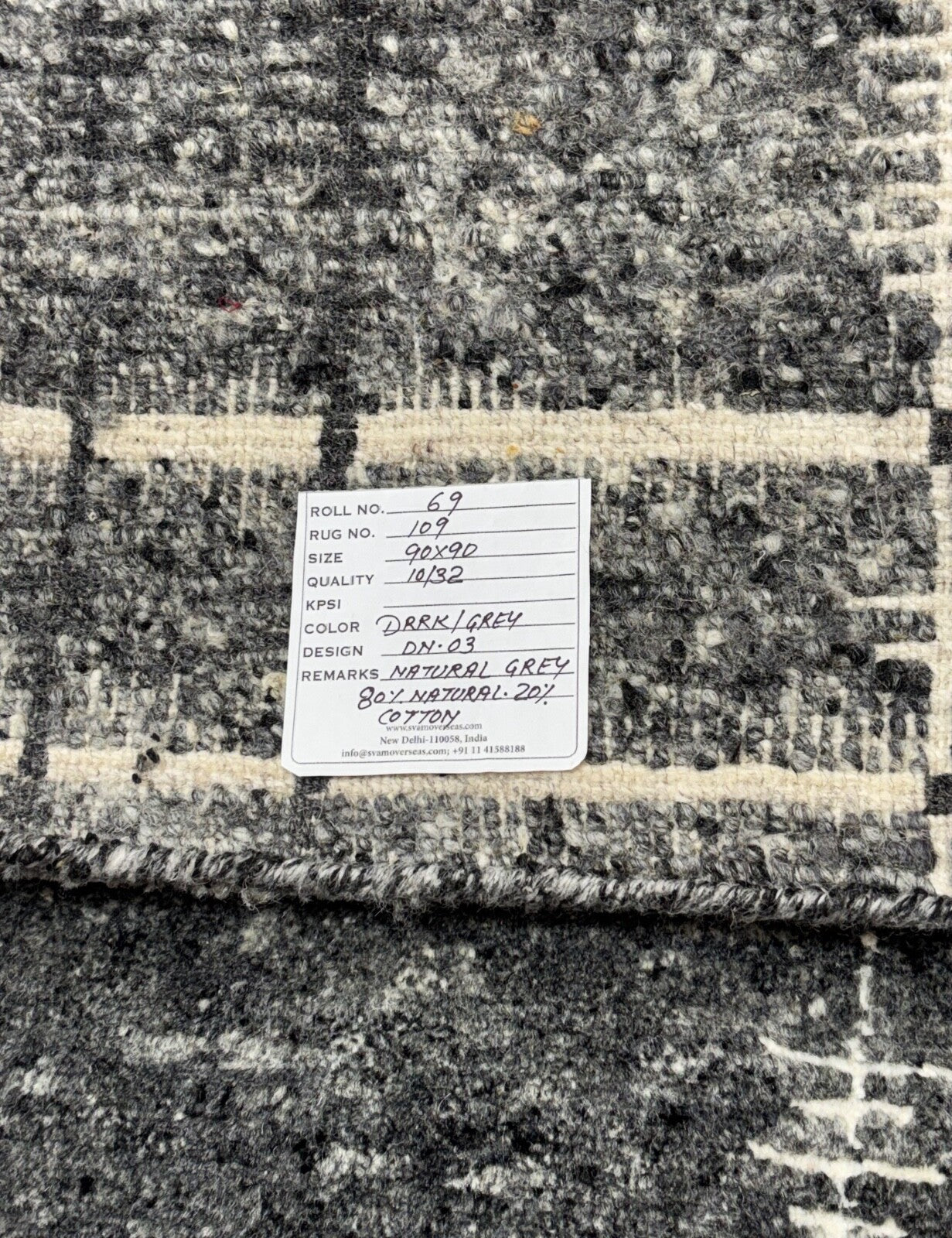 Handgeknüpfter Wollteppich 90x90 cm Dunkelgrau Modern Design Teppich R109