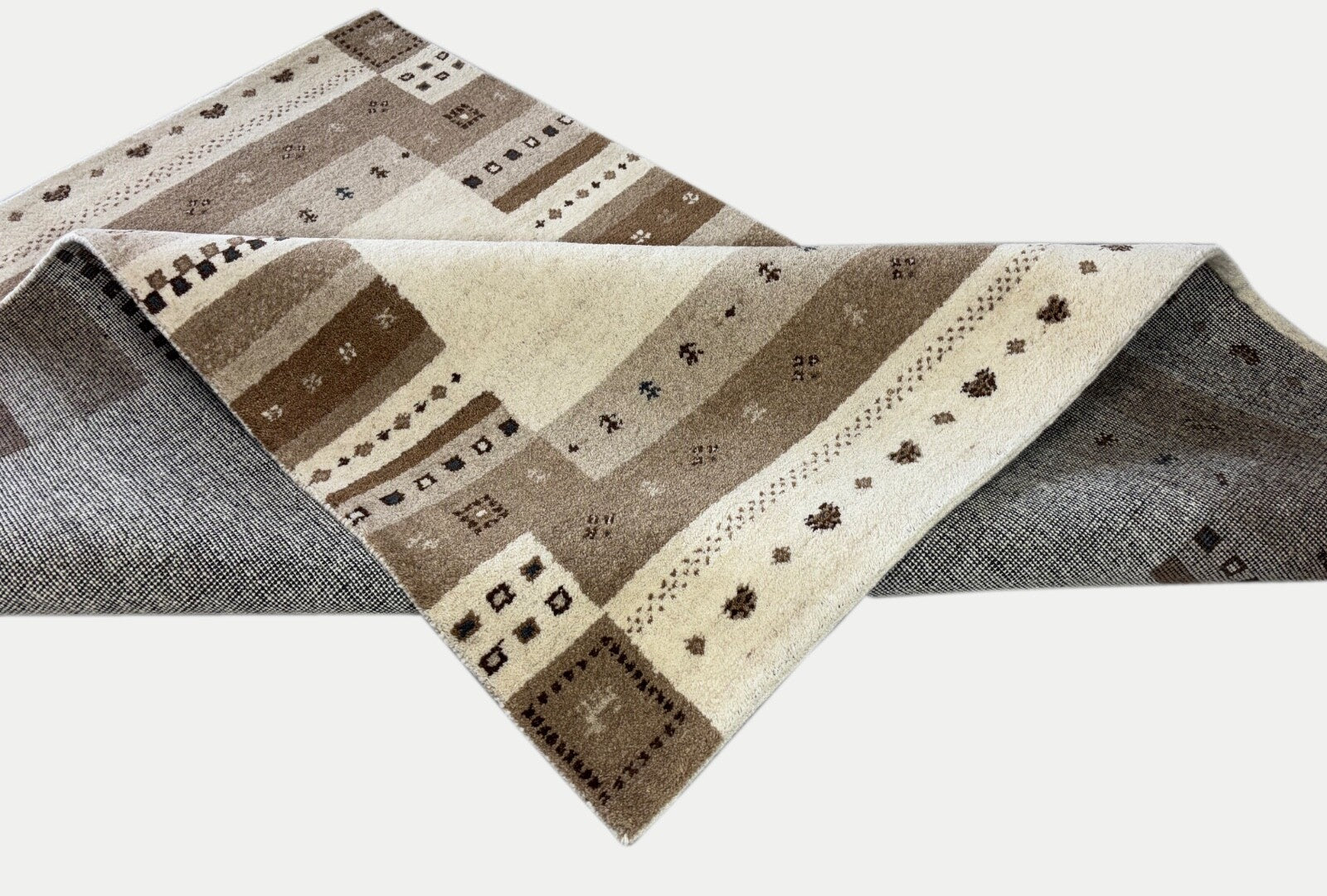 Gabbeh Wollteppich 170x240cm Handgeknüpft 100% Wolle Naturfarbe Beige ST30