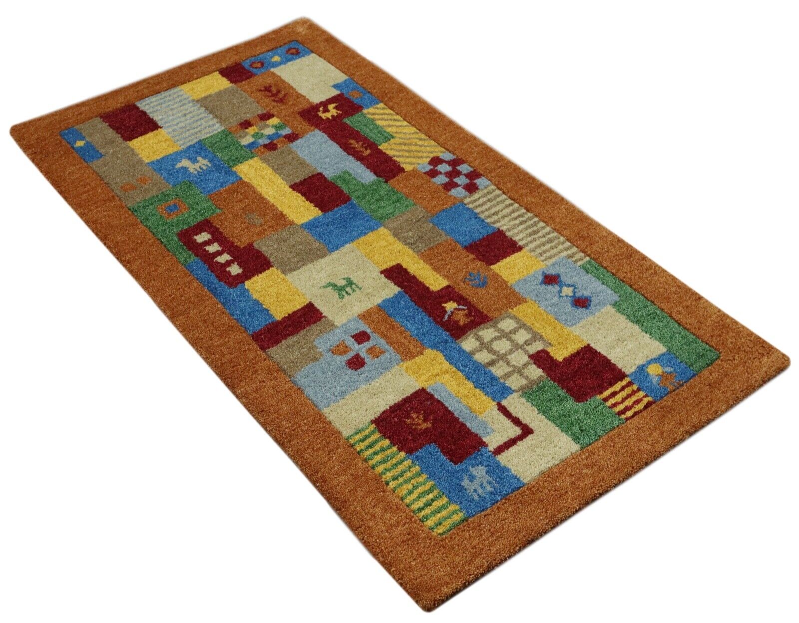 Gabbeh Teppich 100% Wolle 70X140 cm Handarbeit Terrakotta Handgetuftet T993