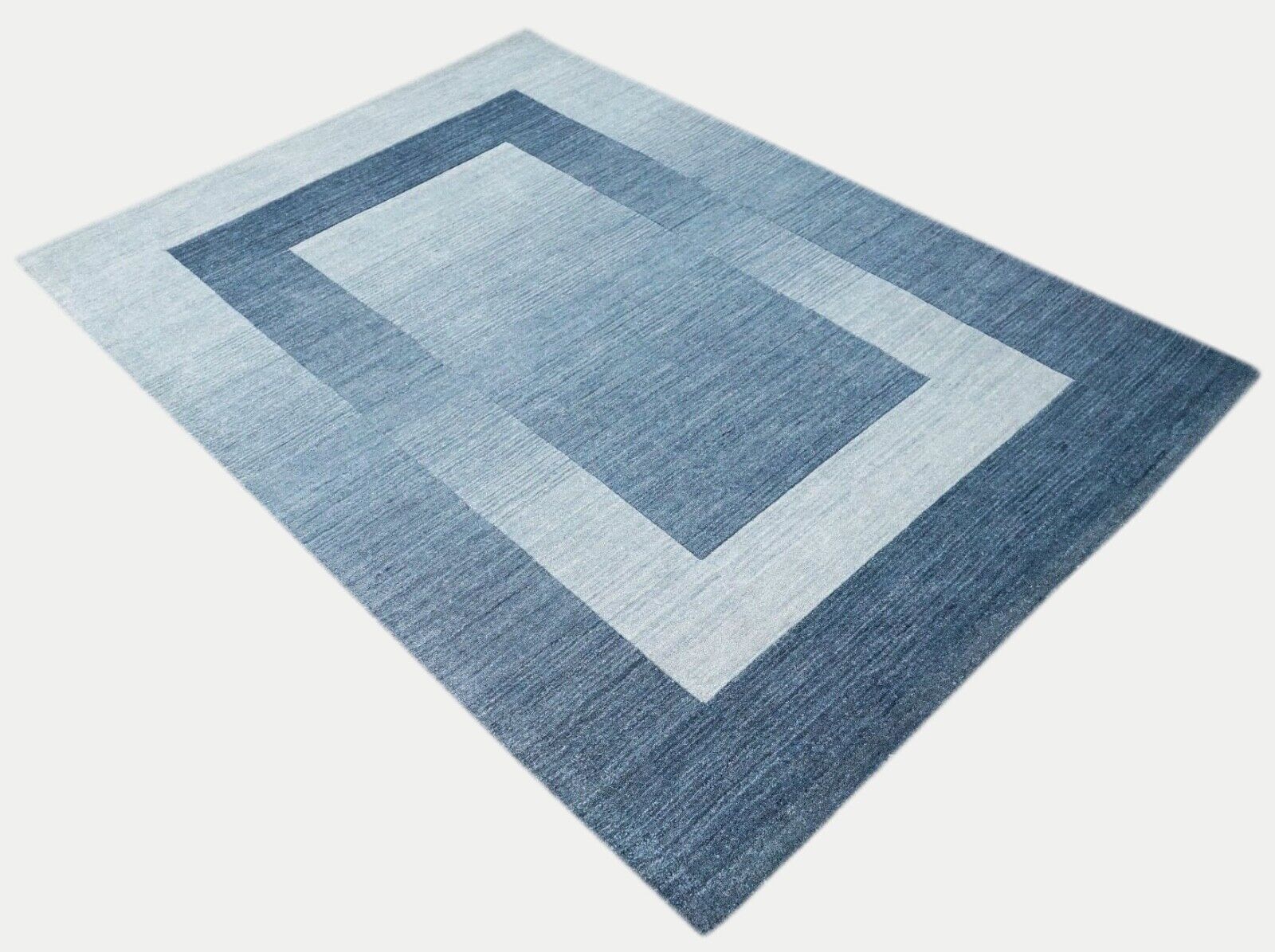 Blau 160X230 cm Teppich 100% Wolle Beige Orientteppich Handgetuftet HT409