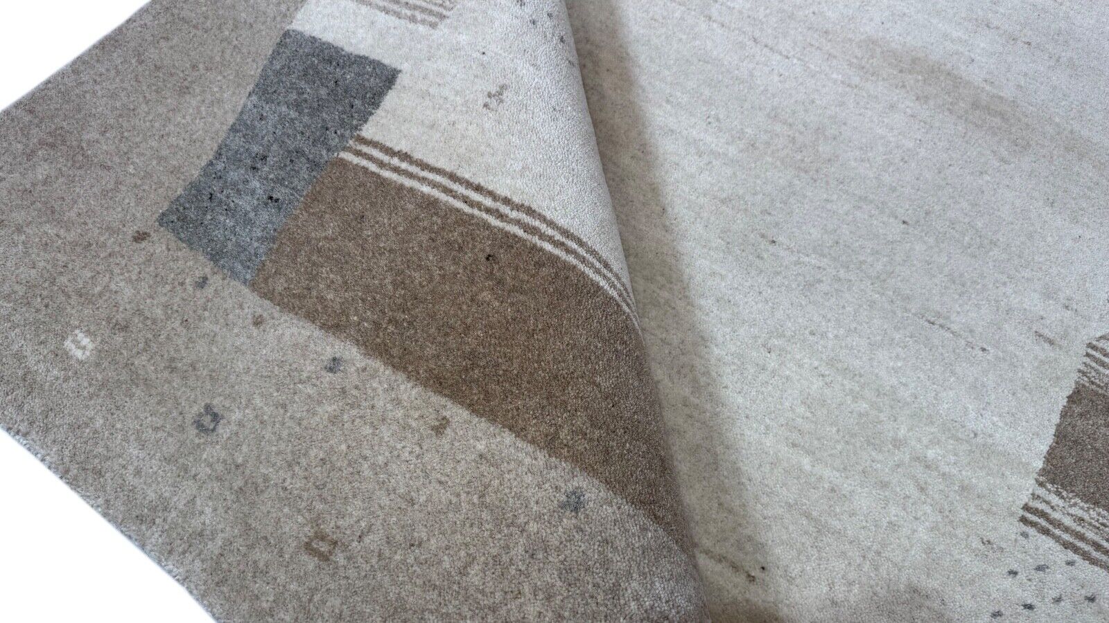 Beige Naturfarbe Gabbeh Teppich 100% Wolle Handgewebt Schurwolle 170x240 cm st35