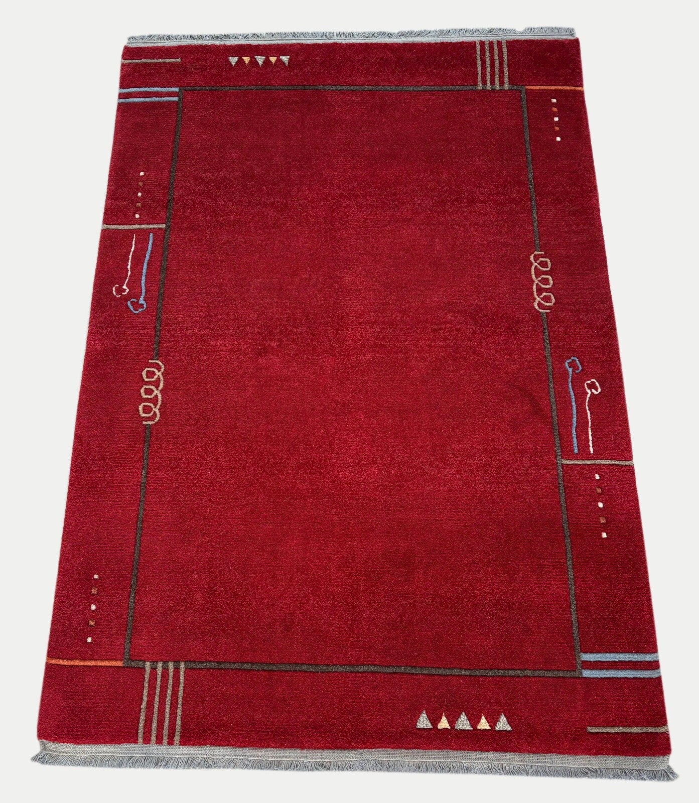 Rot Teppich Indo Nepal Handgeknüpft 100% Wolle 160X230 cm Orientteppich R21B