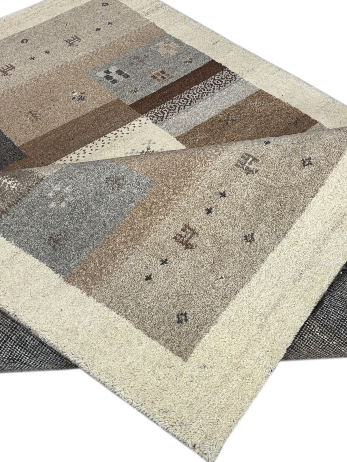 Gabbeh Teppich 170x240cm Handgeknüpft 100% Schurwolle Beige  Naturfarbe ST34