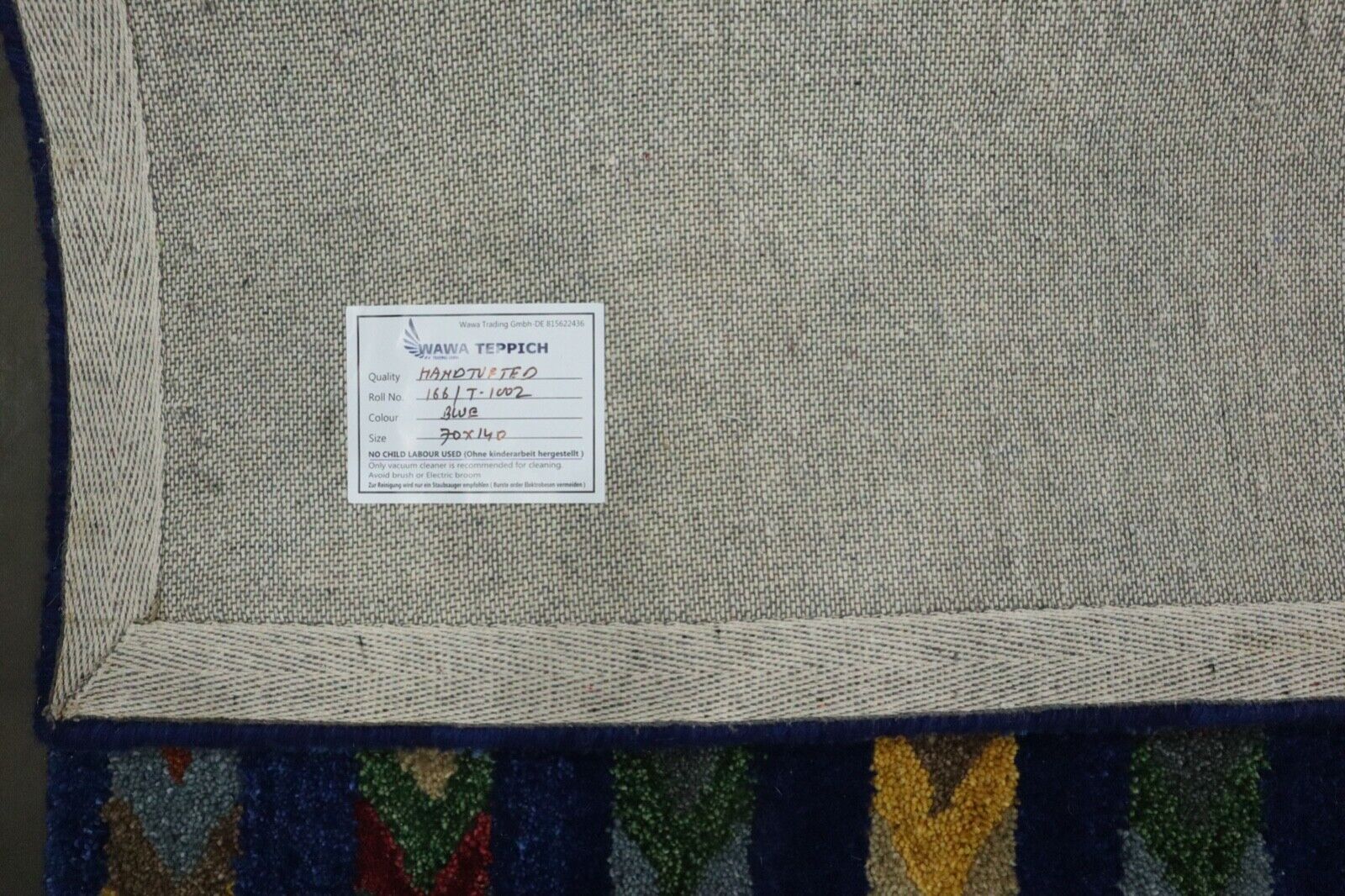 Gabbeh Teppich 100% Wolle 70X140 cm Handarbeit Blau Handgetuftet T1002