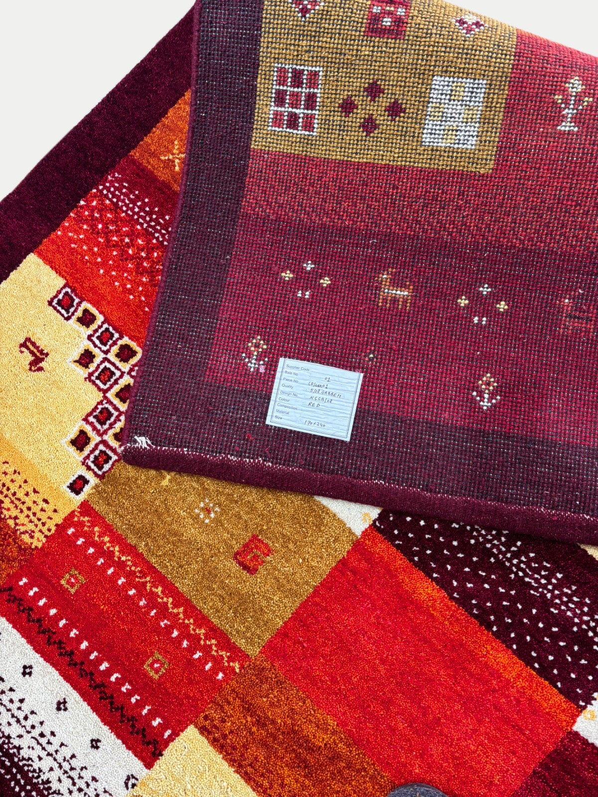 Gabbeh Wollteppich 170x240cm Handgeknüpft 100% Schurwolle Rot Mehrfarbig PT01