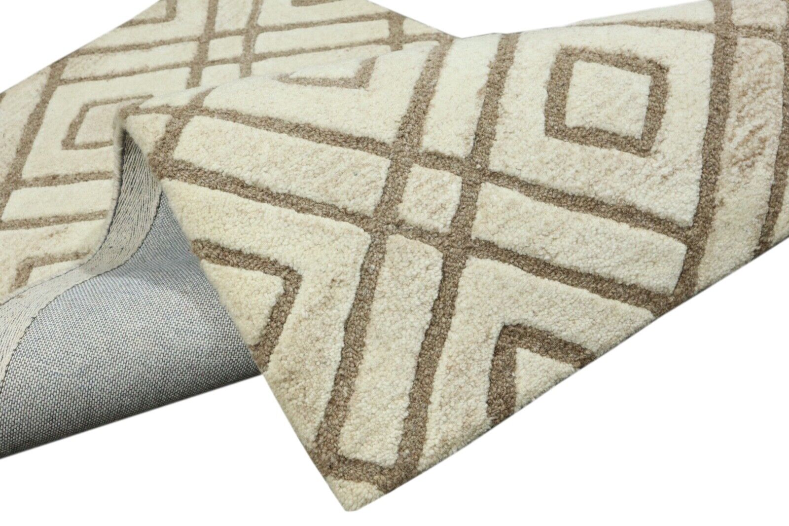 Tappeto 100% lana 70x140 cm Fatto a mano Colore Beige Caffè Tuftato a mano T1028