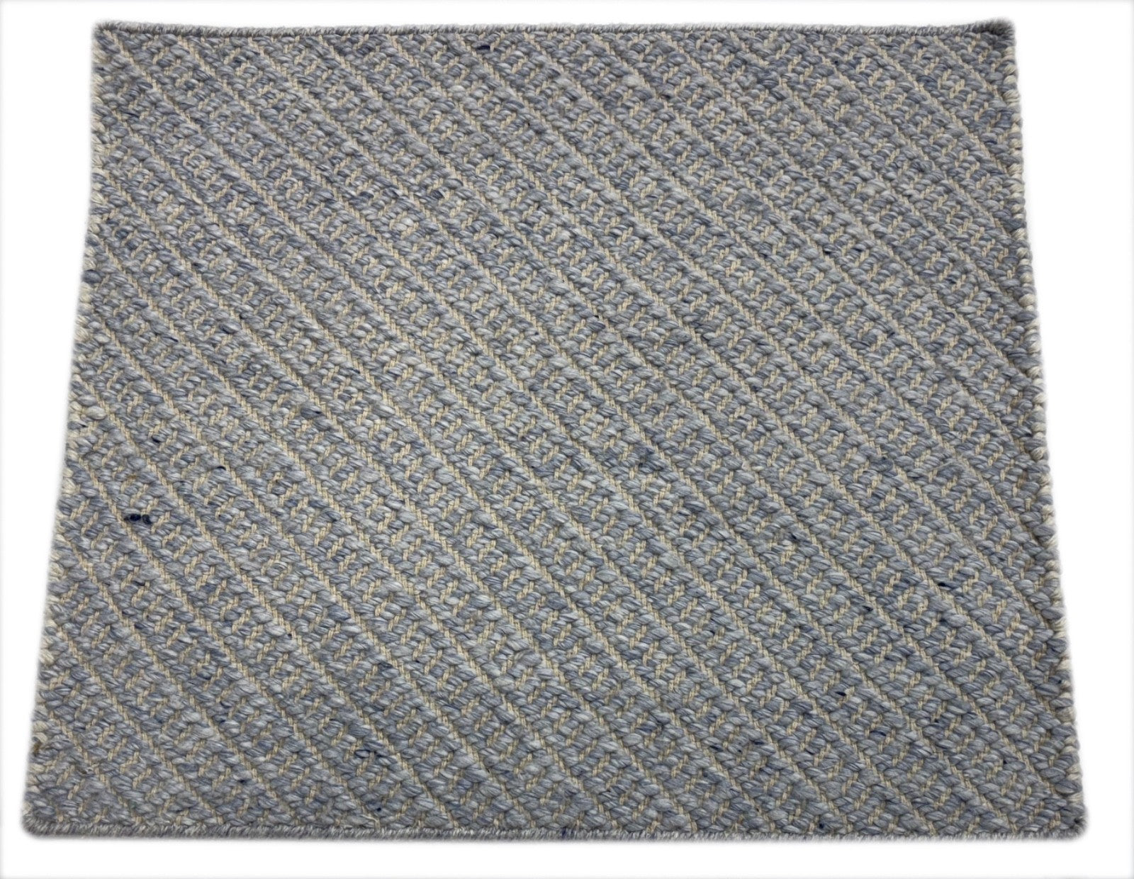 Teppich Flachgewebe – Handgefertigt aus Wolle & Baumwolle 60x67 cm Beige Grau