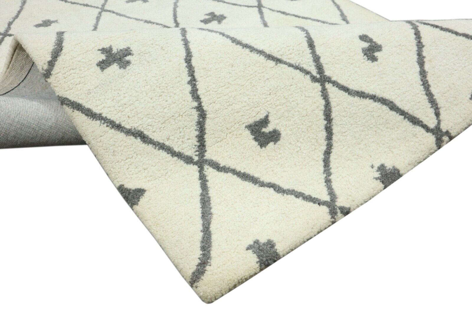 Beige Grau Teppich 100% Wolle 120X180 cm Handarbeit Handgetuftet T964