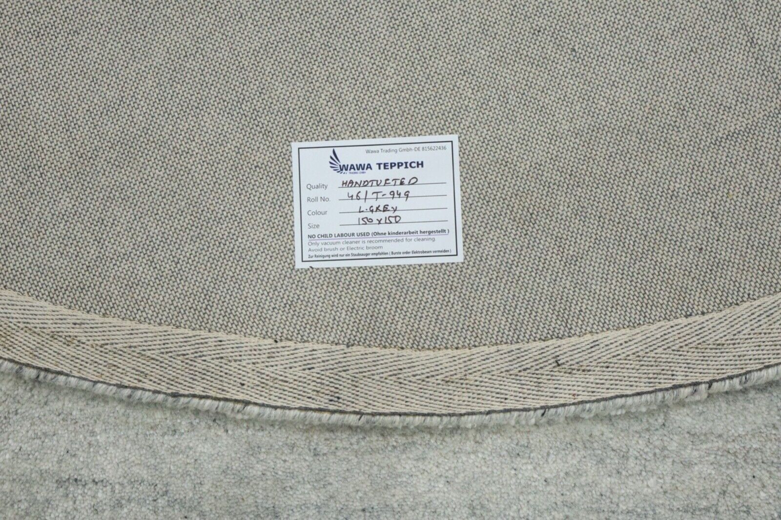 Rund Beige Grau Teppich 100% Wolle 150X150 cm Handarbeit Handgetuftet T949