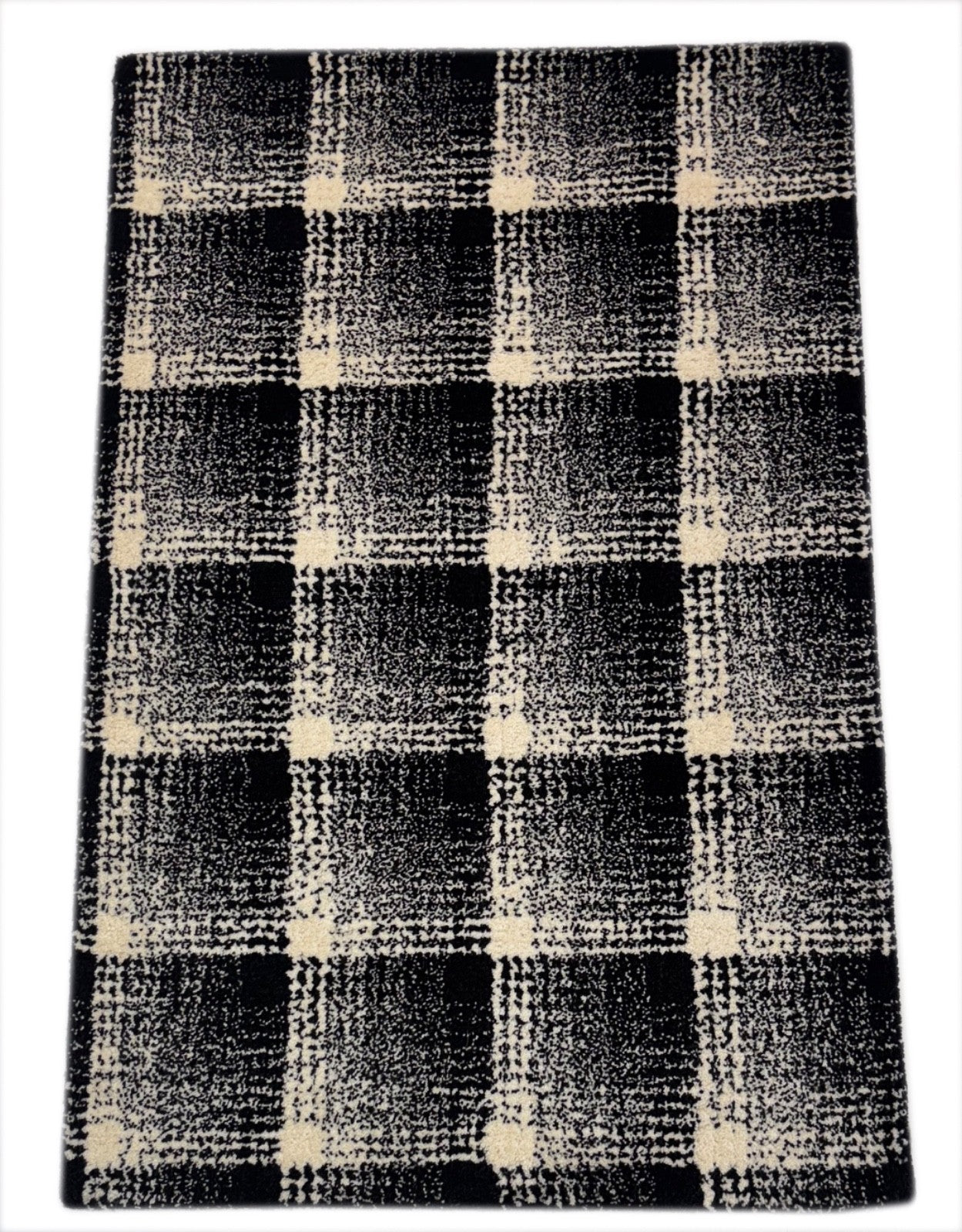 Handgetufteter Wollteppich 60x90cm Schwarz Weiß Modern Geometrisches Muster R99