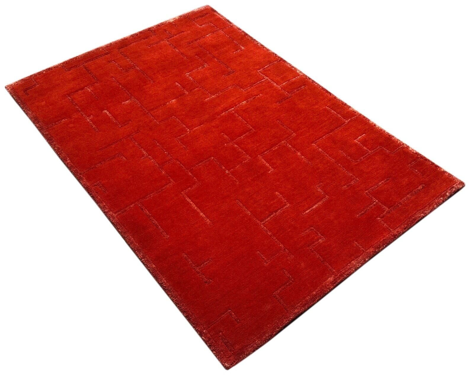 Rot Nepal Teppich Handgeknüpft Wolle Bambus seide Orientteppich 125x185 cm