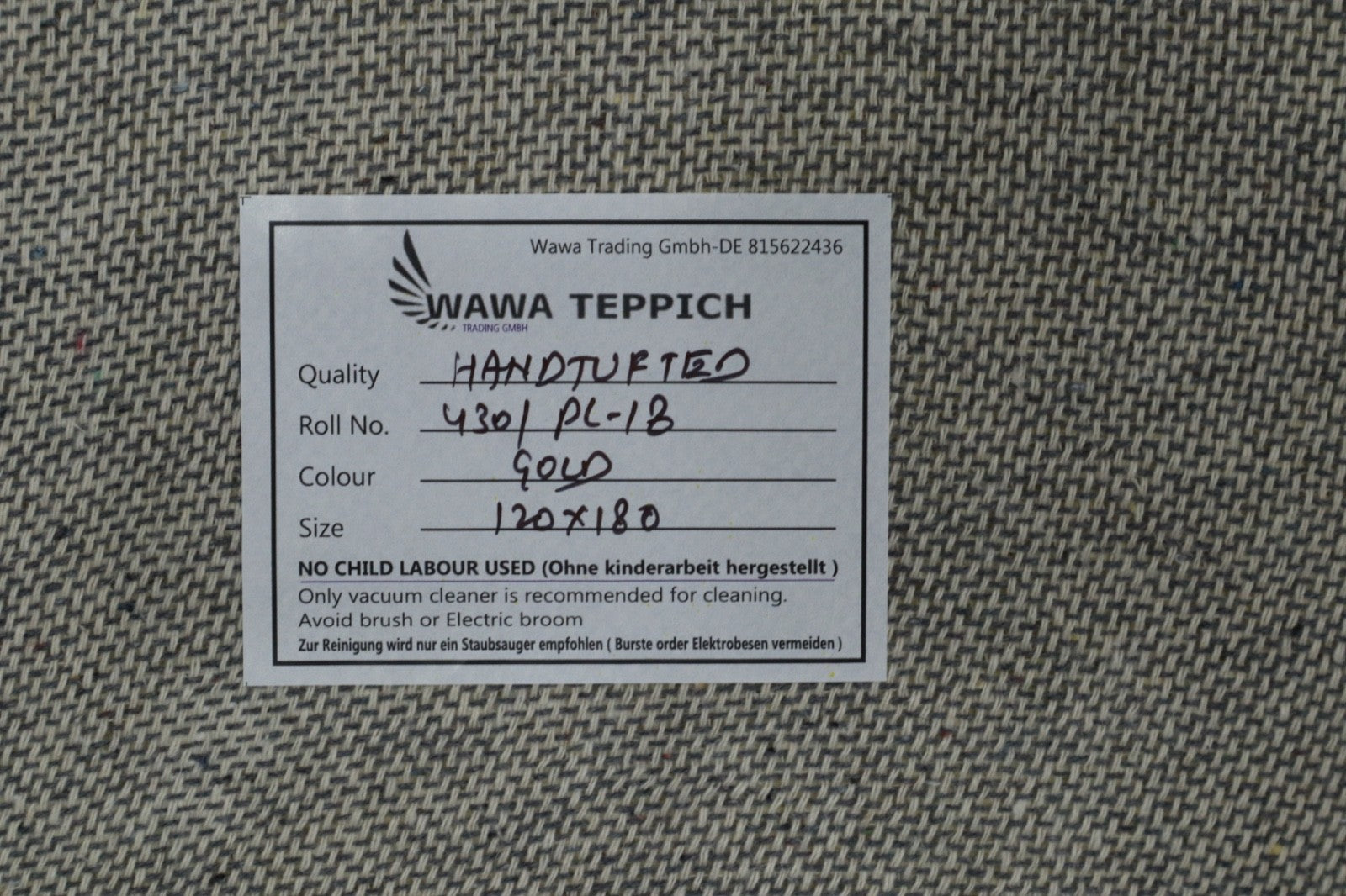 Gabbeh Teppich 100% Wolle Gold Uni 120x180 cm Handgetuftet Handgemacht PL18