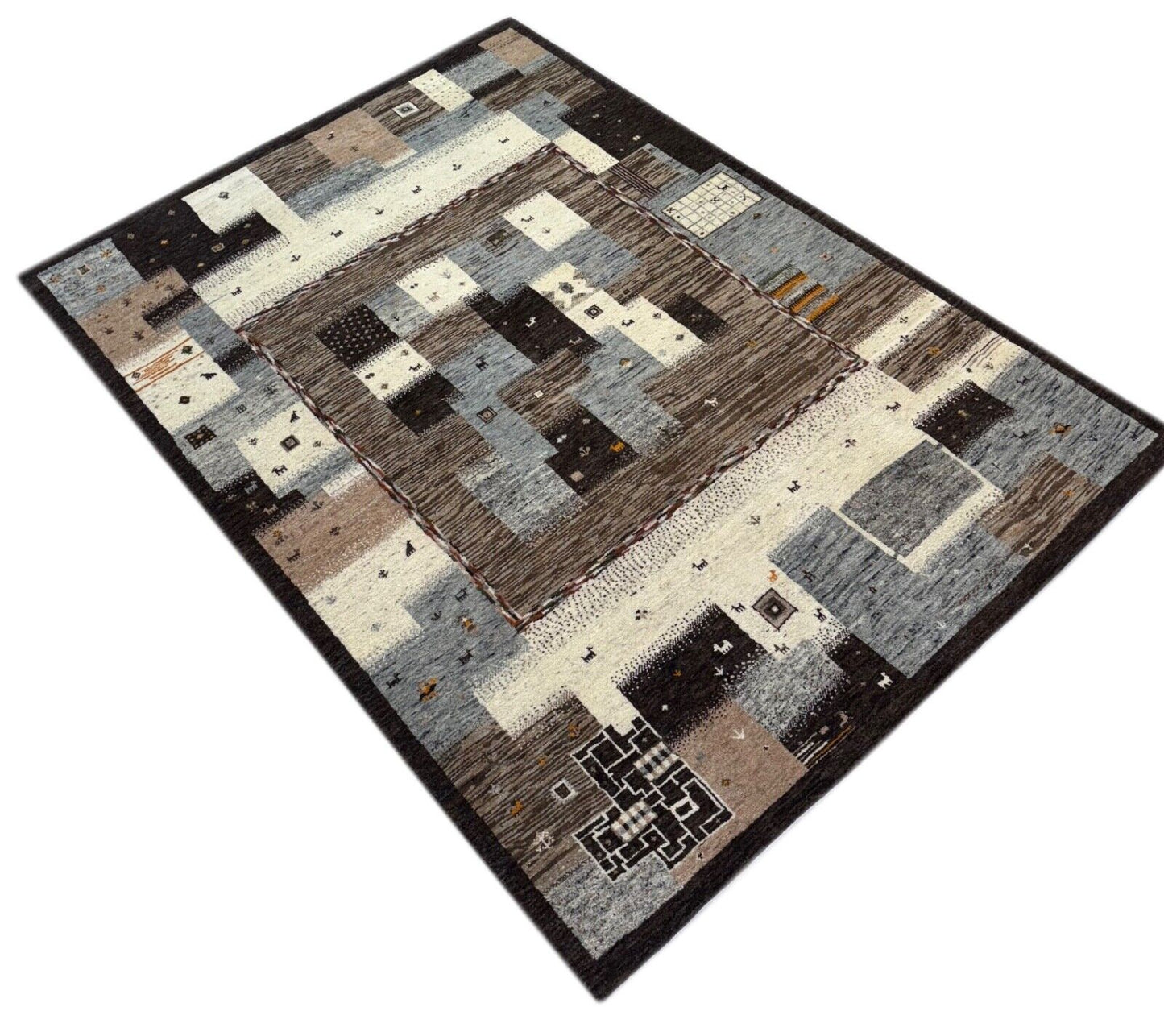 Teppich Perser Gabbeh Loribaft 170x240 cm Handgeknüpft 100% Wolle natural st919