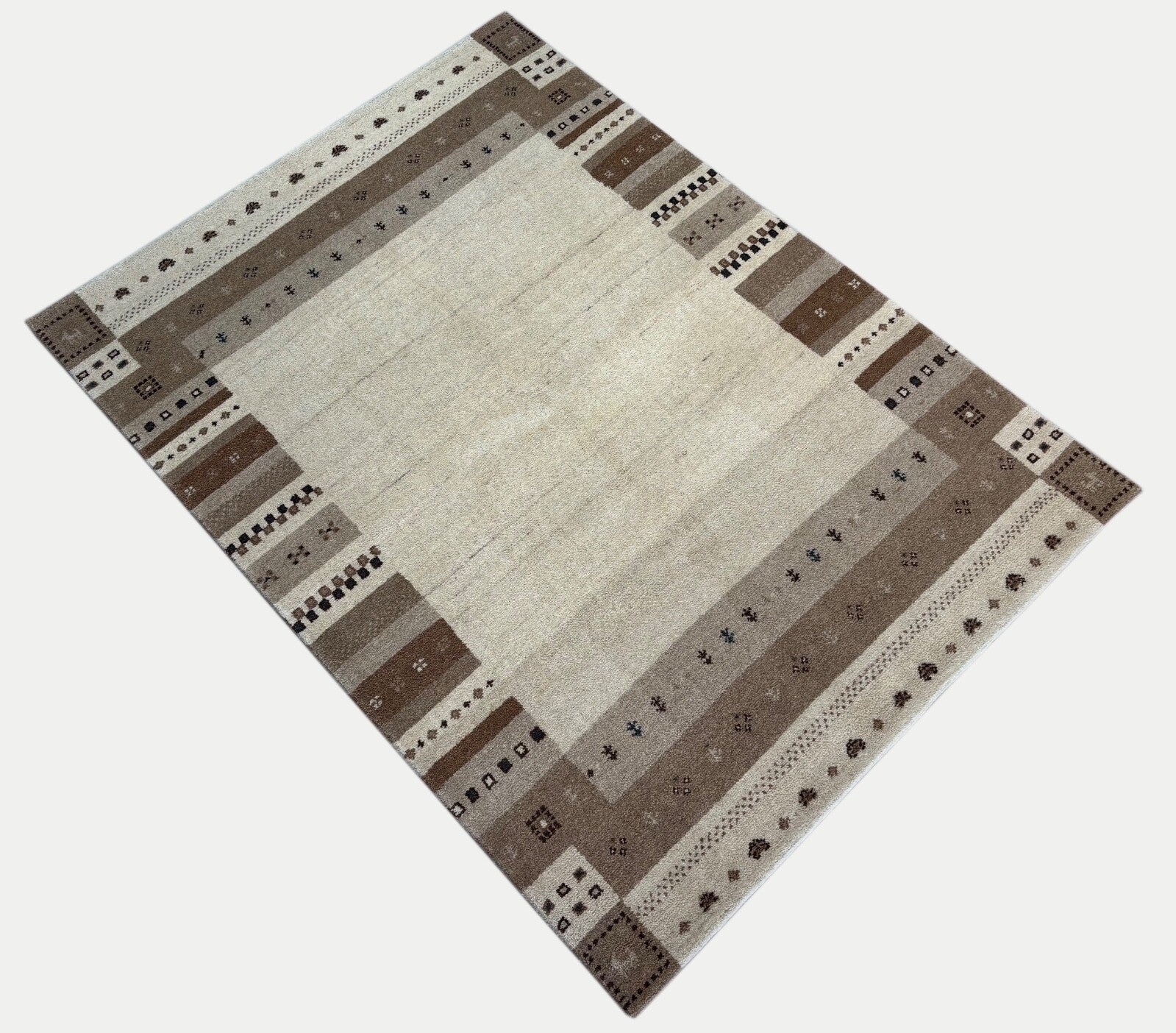 Gabbeh Wollteppich 170x240cm Handgeknüpft 100% Wolle Naturfarbe Beige ST30