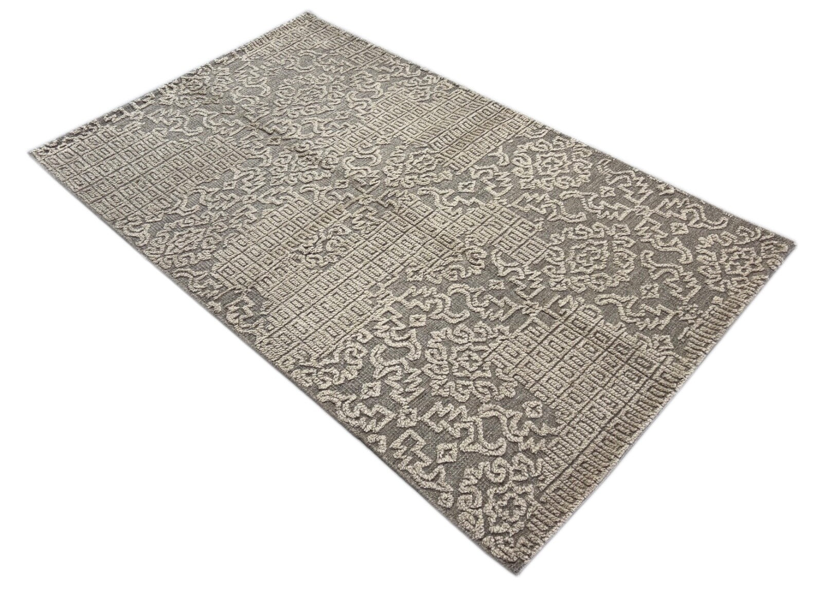 Handgeknüpfter Wollteppich 152x243 cm Beige Grau  Modern Design DT960