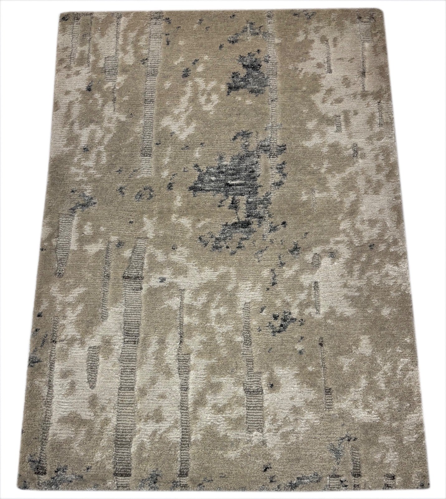 Handgeknüpfter  Design Teppich 60x90 cm Silber Bambus Glanz Modern R67