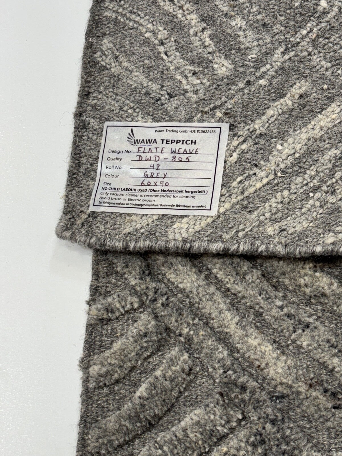 Handgefertigte Kilim Dhurry Teppich 60x90 cm  Grau  100% Wolle DWD805