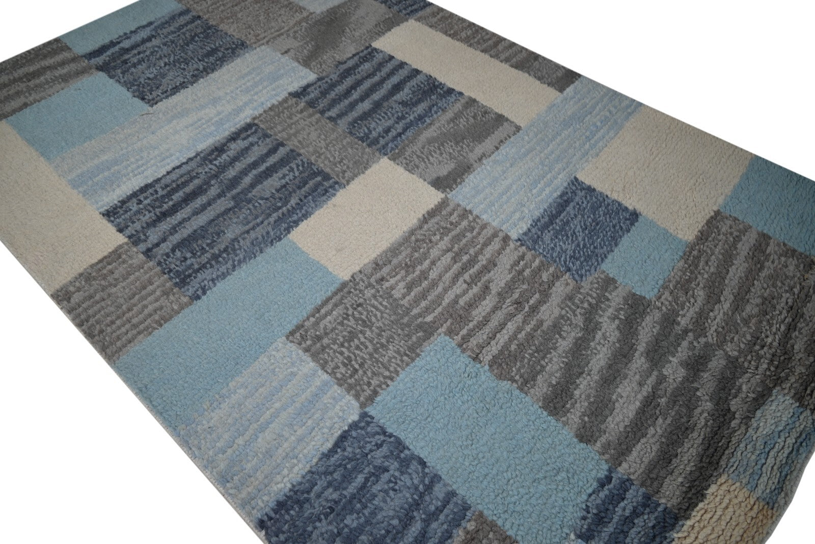 Modernes Handgeknüpfter  150x240 Wolle  blau weiß Wohnzimmer Teppich SH104