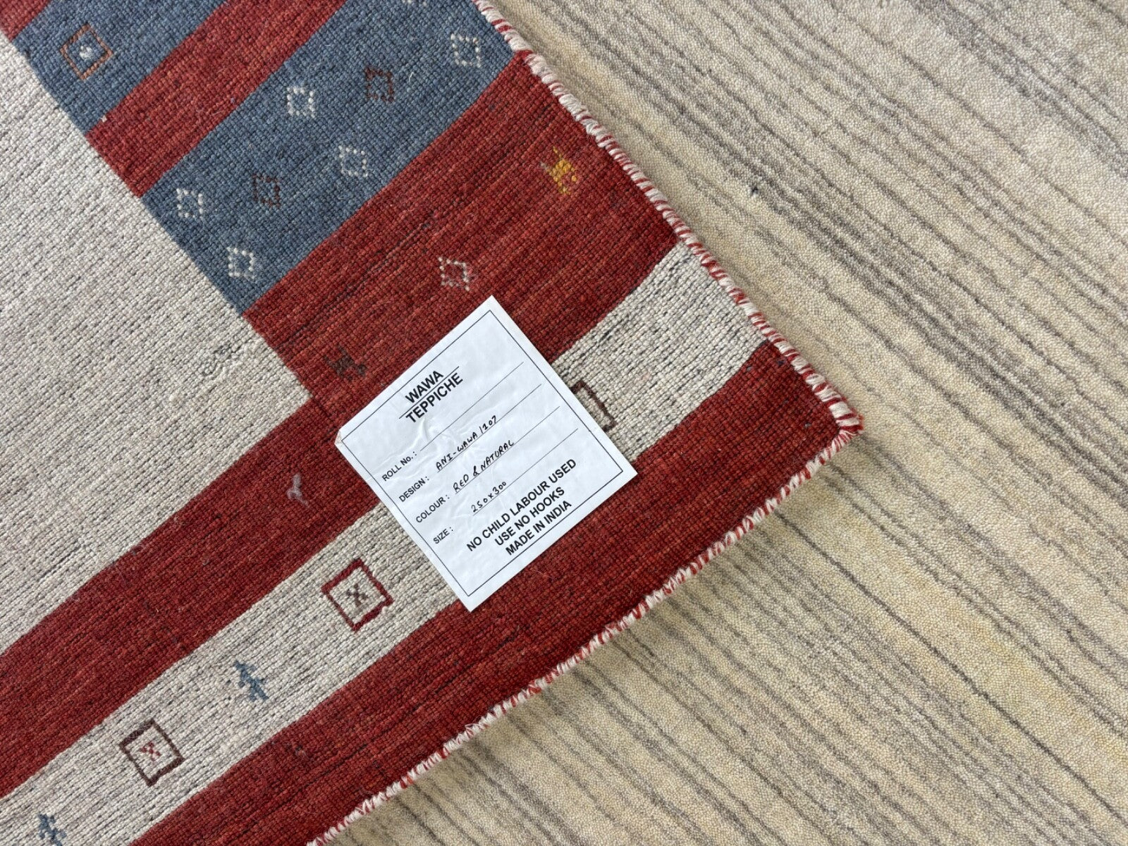 Beige Teppich 100% Wolle einfarbig gefärbt 250X300 cm Gabbeh Handgewebt  107