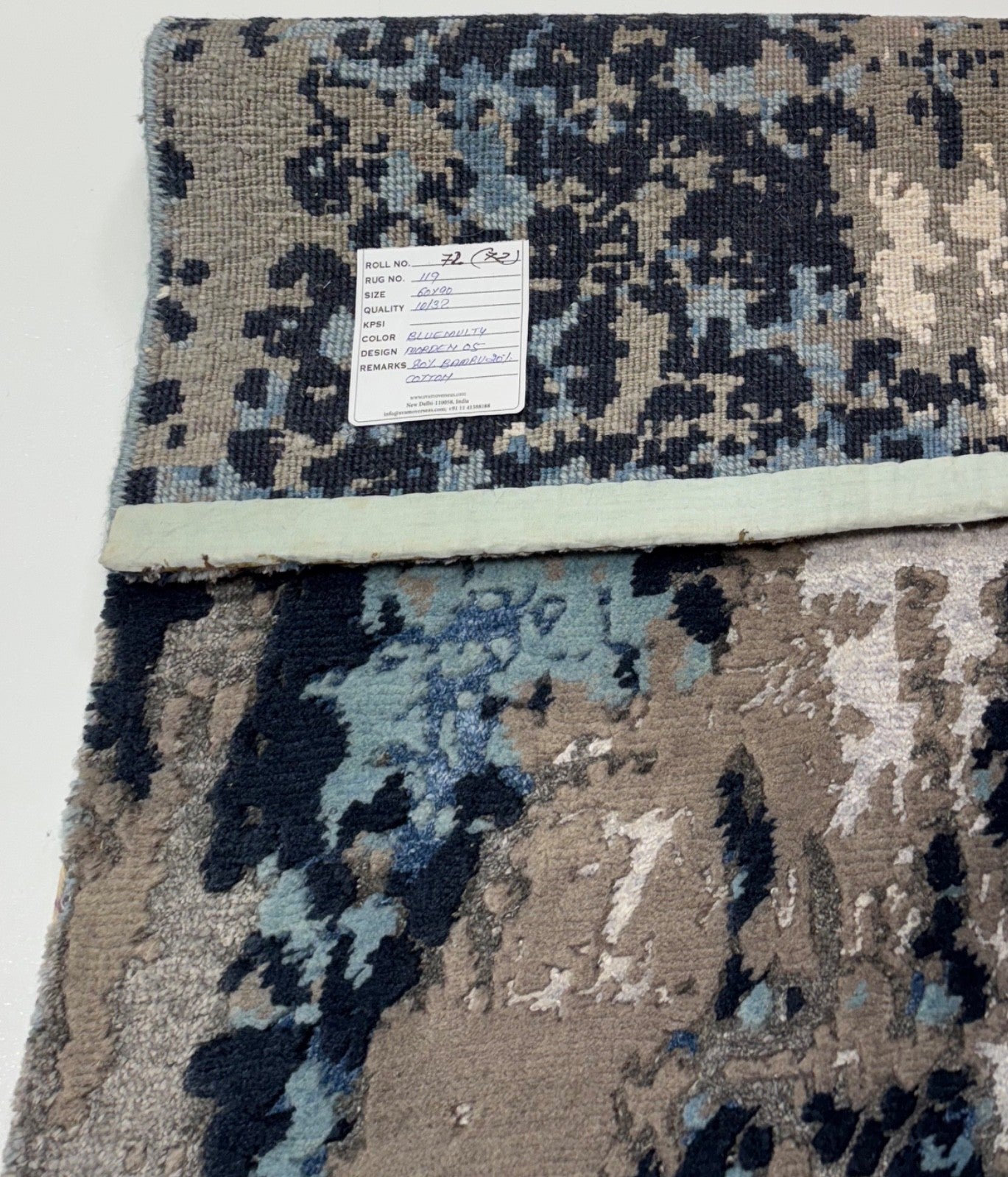 Handgeknüpfter Design Teppich 60x90 Blau Grau Bambus Seidenglanz R119