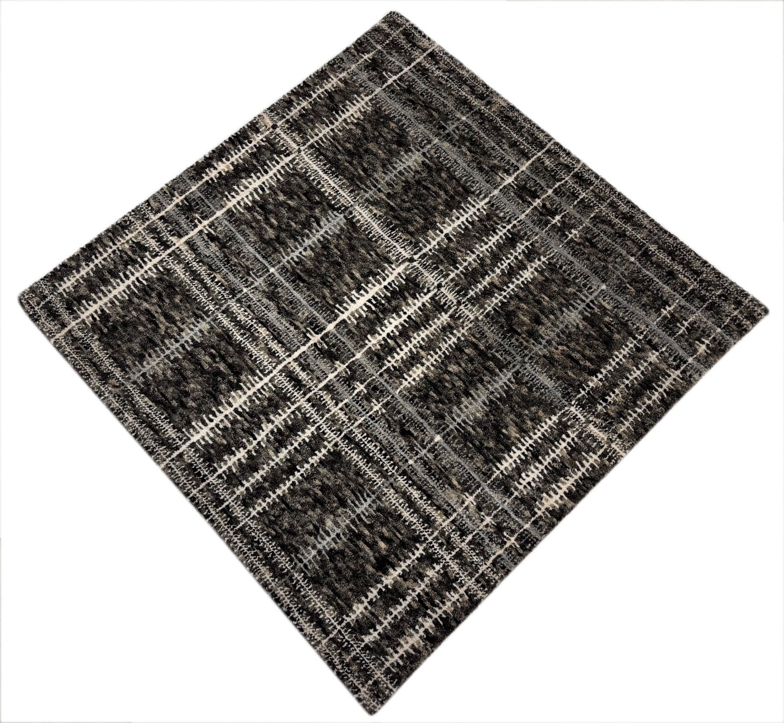 Handgeknüpfter Teppich 90x90 cm Dunkelgrau Weiß Modern Kurzflor Wolle R108