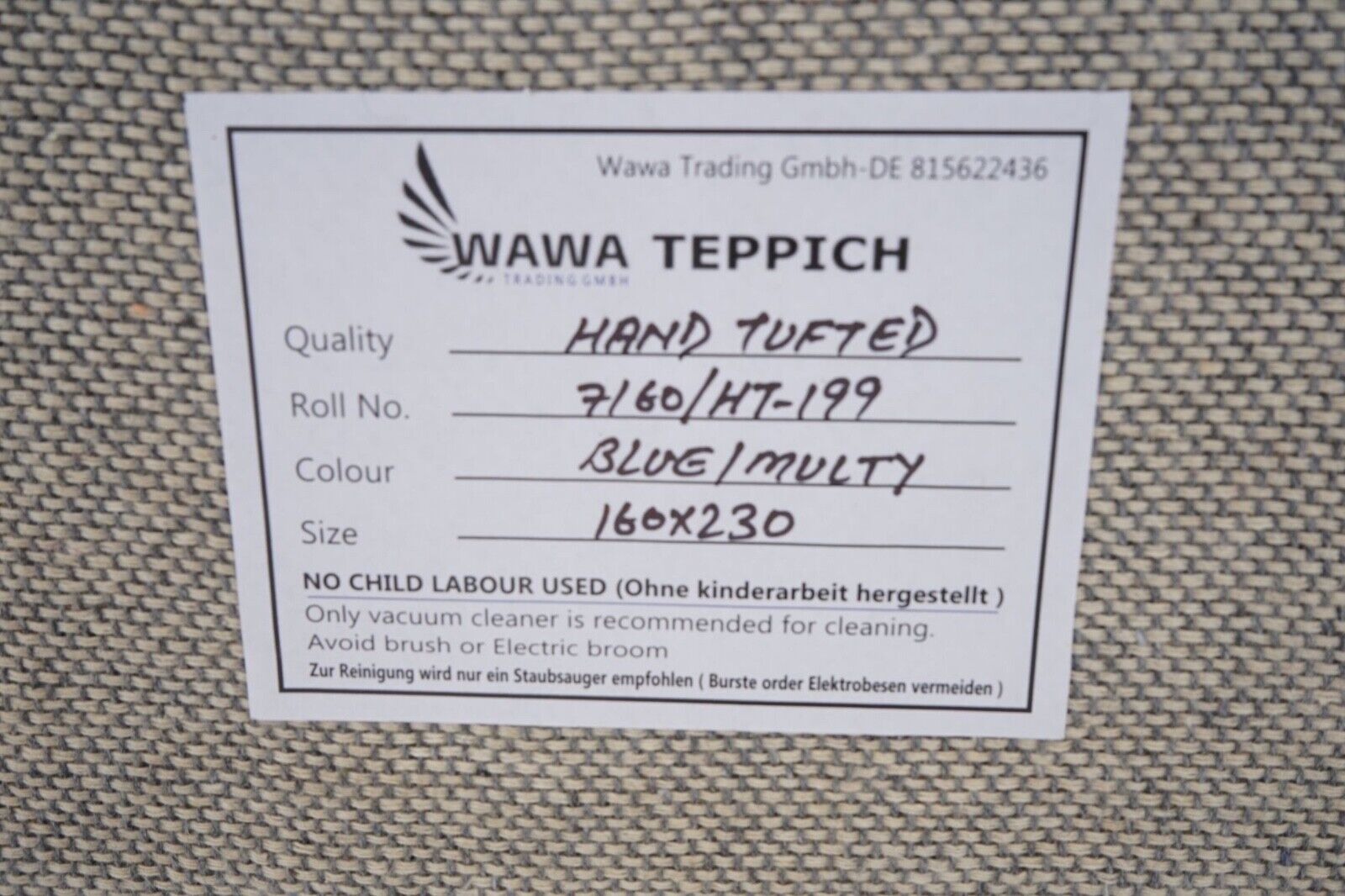 Blau Rot Teppich 100% Wolle 160X230 cm Weiß Orientteppich Handgetuftet HT199