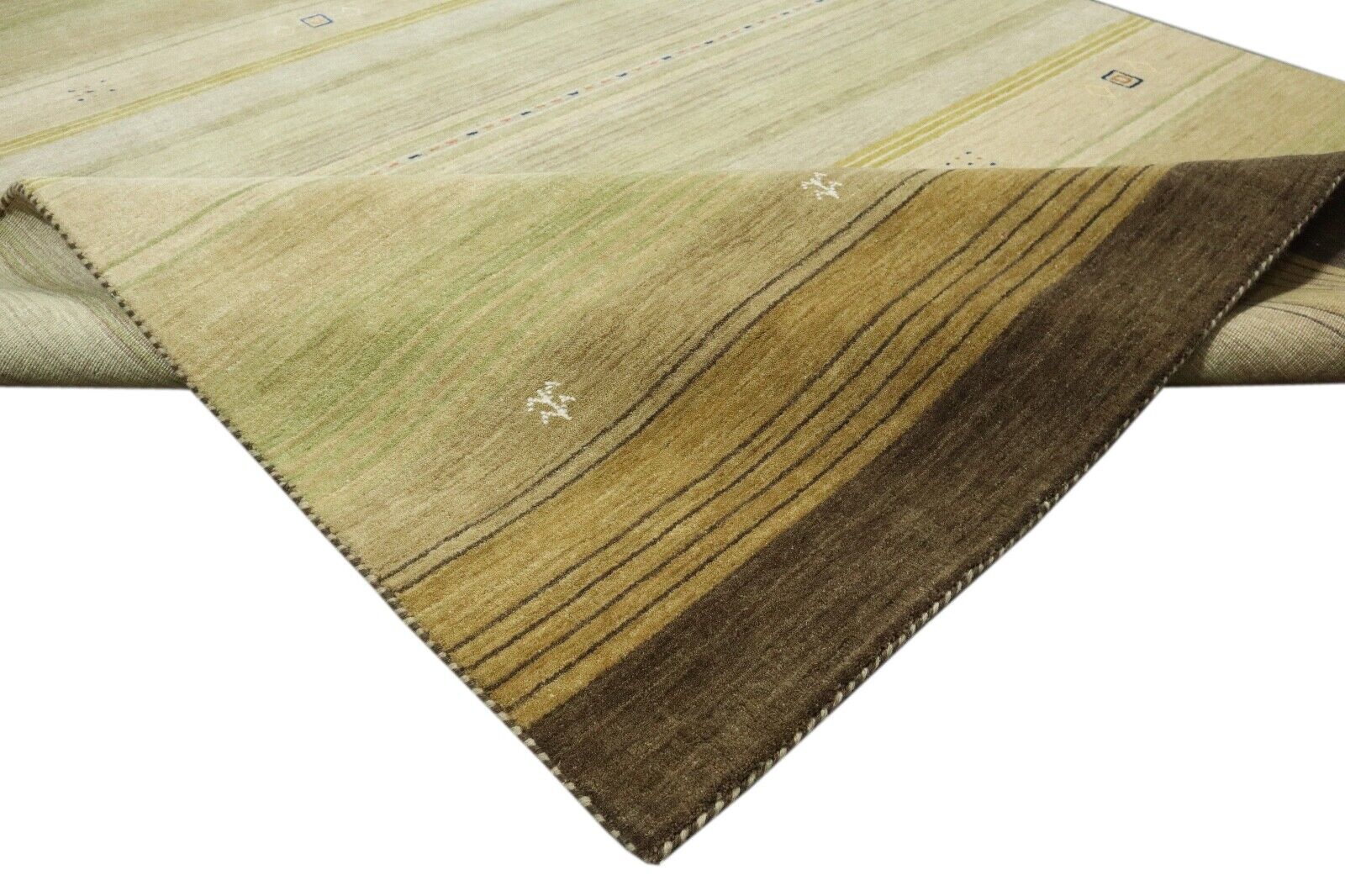 Teppich 100% Wolle 170x240 cm Grün mint Beige Handgewebt Gabbeh LR1045