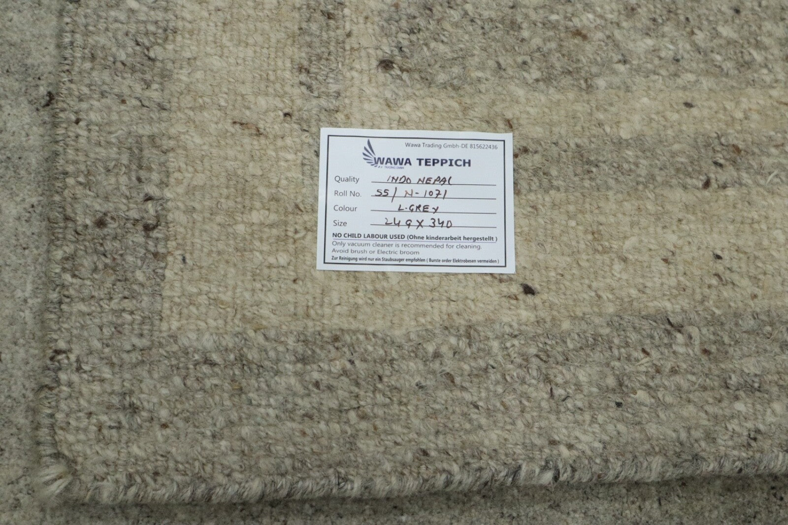 Wollteppich 250x340 Grau Beige Indo Nepal Handgeknüpft Modern Rand Teppich 1071