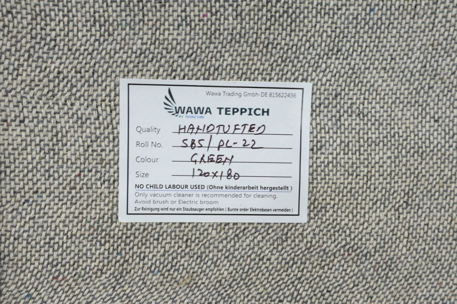 Gabbeh Teppich 100% Wolle Grün Uni Farbe 120x180 cm  Handgemacht PL22