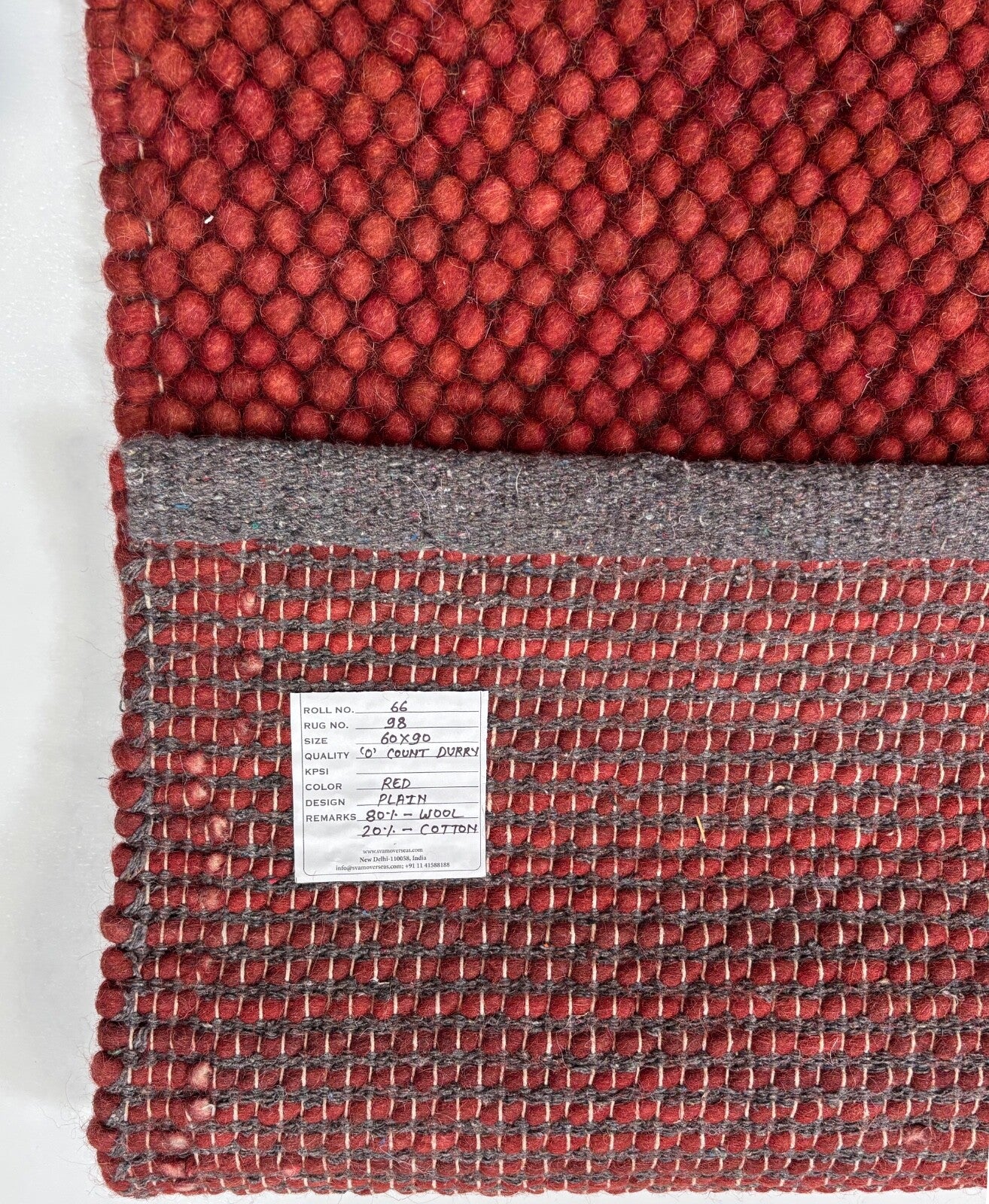 Handgefertigter Kilim Dhurry Flachgewebe design 60x90 Rot Wolleteppich R98