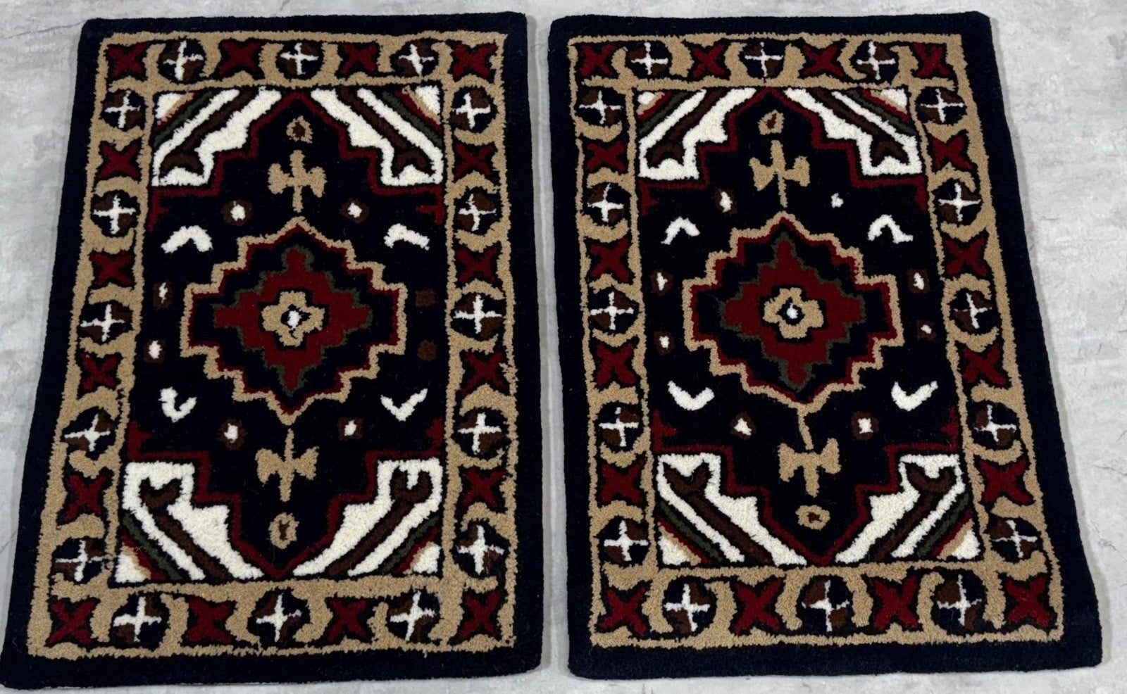 Wollteppich 40x60 Blau Beige Oriental Handgemacht Türvorleger Fussmatte HT372B