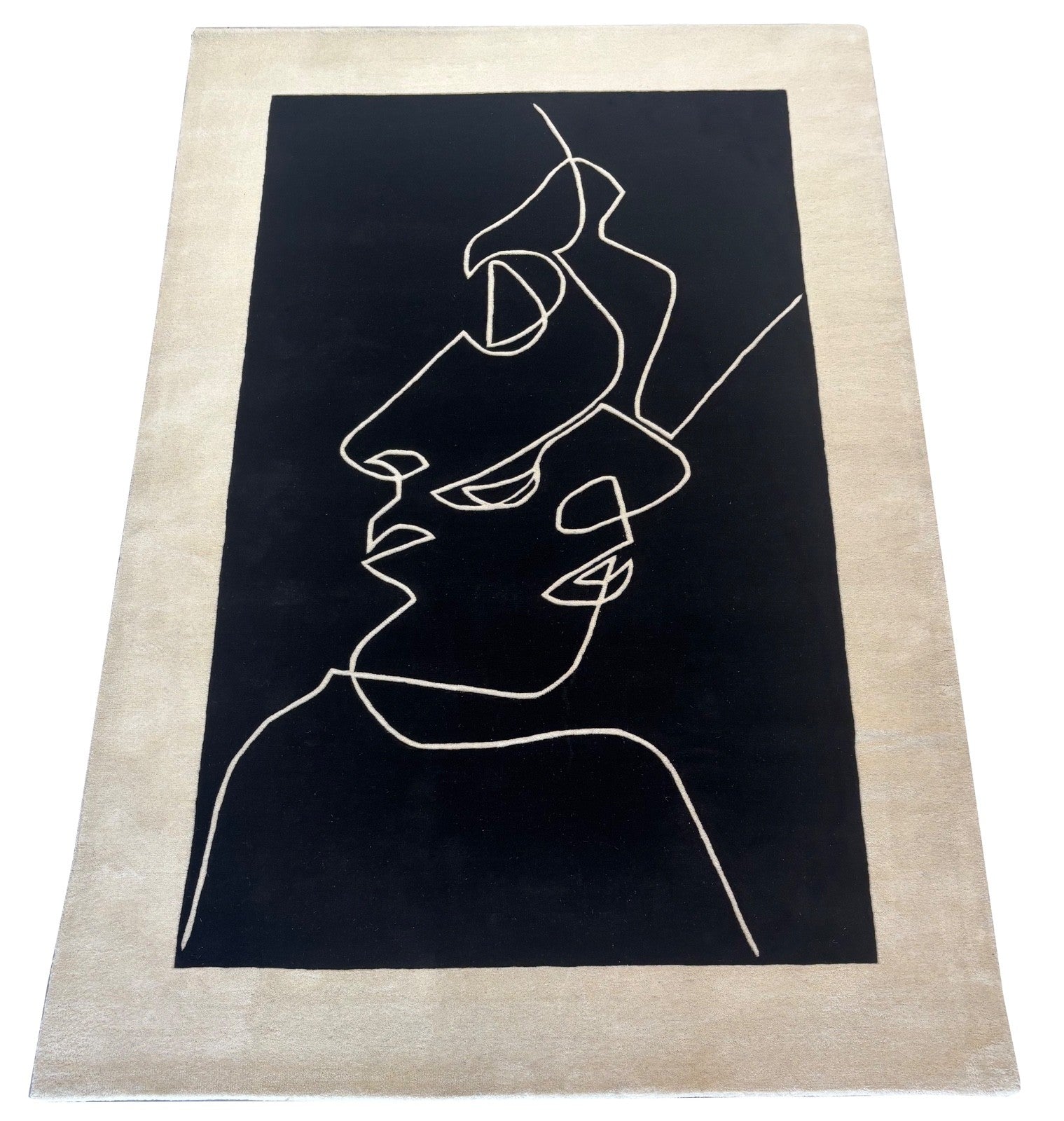 FACE Design Teppich 200x300 cm Handgetuftet 100% Wolle Schwarz Beige R23