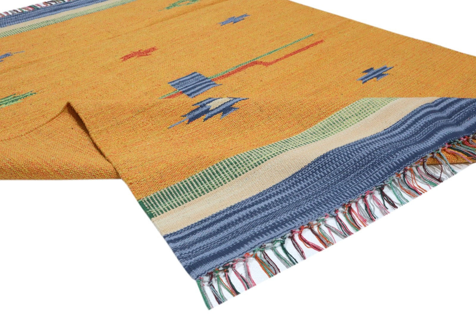Kelim Teppich 100% Baumwolle flach gewebt mit Fransen Kilim Dhurrie 8 Designs CT