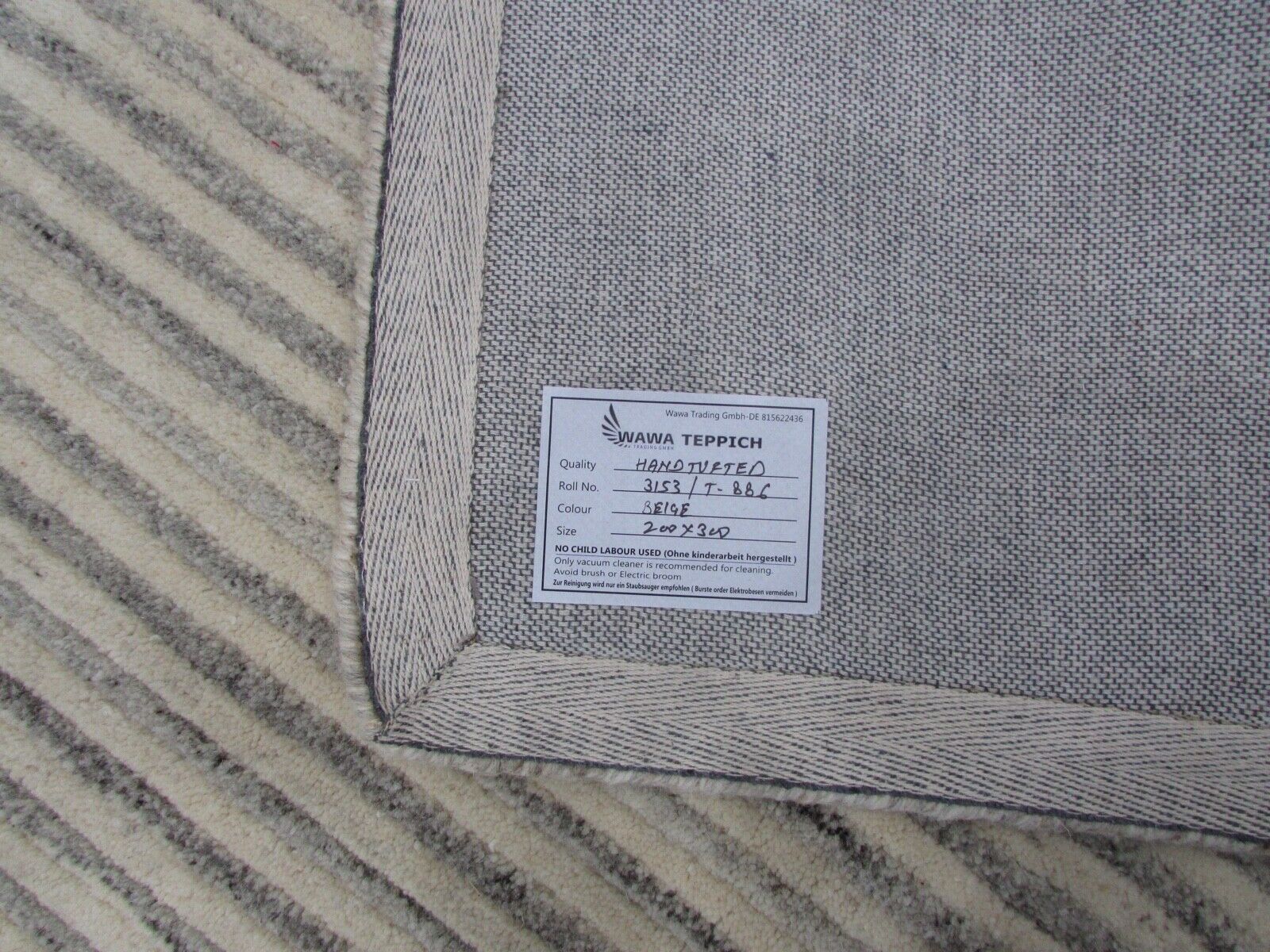 Beige Teppich  100% Wolle Grau Braun  Handgetuftete 200X300 CM Designer T886