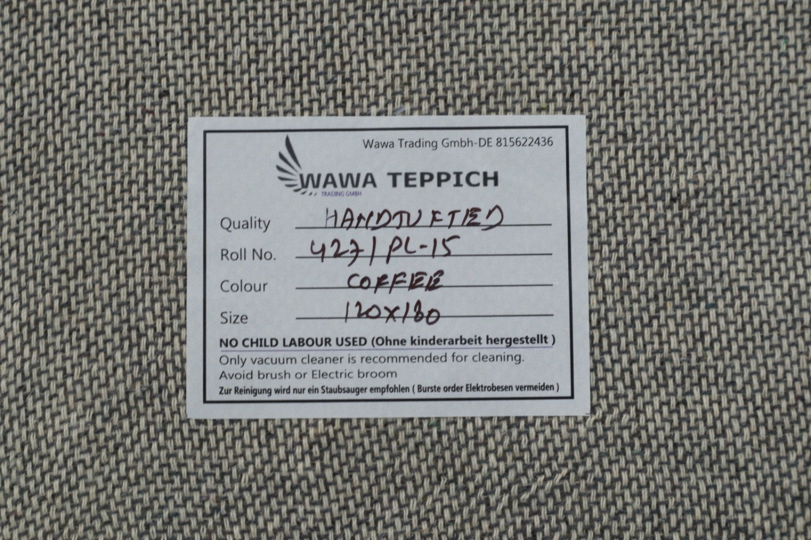 Gabbeh Teppich 100% Wolle Braun Uni Farbe 120x180 cm  Handgemacht PL15