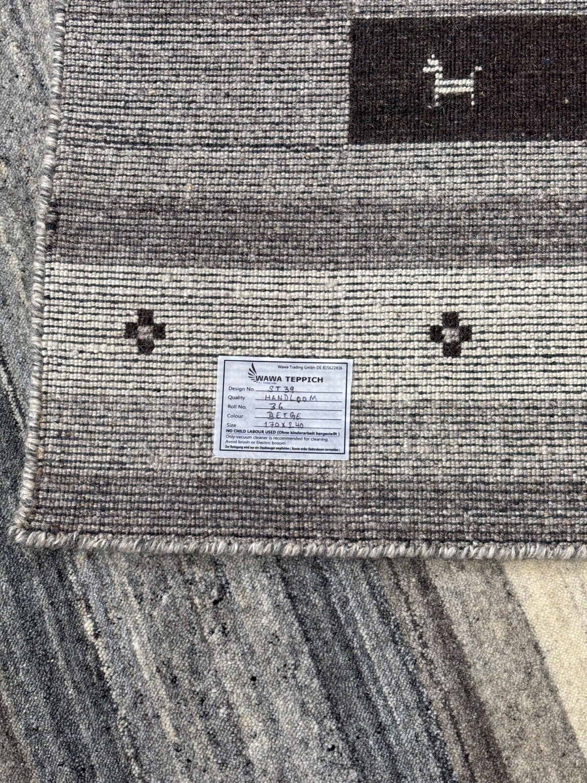 Beige Naturfarbe Gabbeh Teppich 100% Wolle Handgewebt Schurwolle 170x240 cm St39