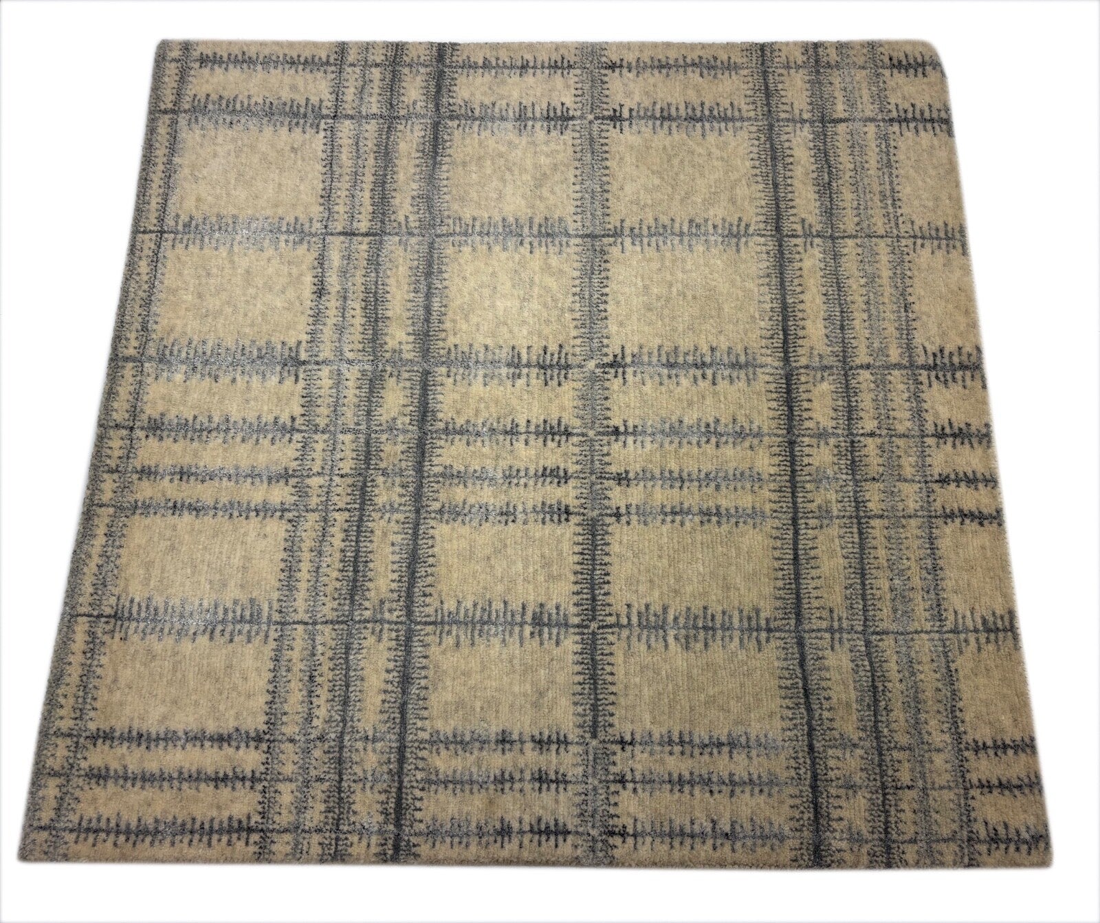 Handgeknüpfter Wollteppich 90x90 cm Naturbeige Modern Design Teppich R107