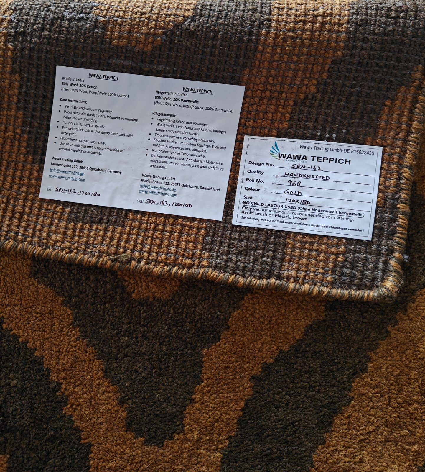 Modernes Handgeknüpfter Wolle 120x180 Vintage Gold Wohnzimmer Teppich SH162