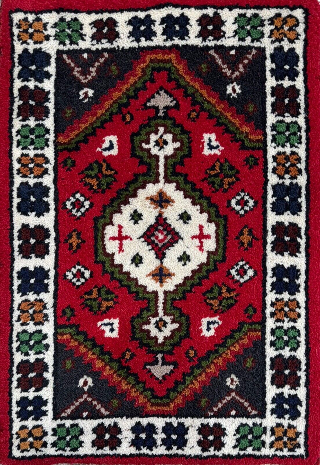 Brücke Teppich 40x60 cm Handgeknüpft Fußmatte Automatte 100% Wolle Rot Blau PH42