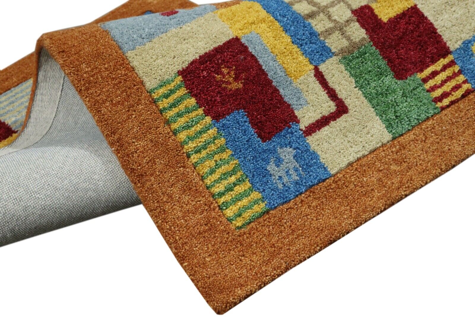 Gabbeh Teppich 100% Wolle 70X140 cm Handarbeit Terrakotta Handgetuftet T993