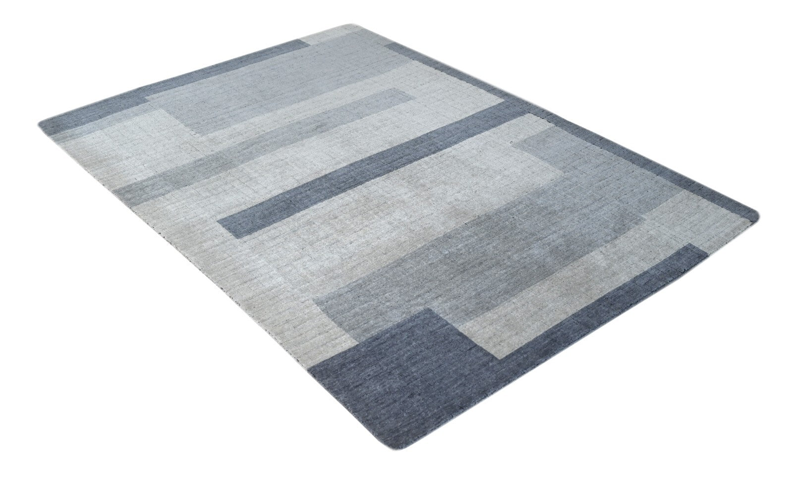 Handgewebter Teppich 160x230 blau-multi Glanzoptik Wolle Flach Wohnzimmer SH107