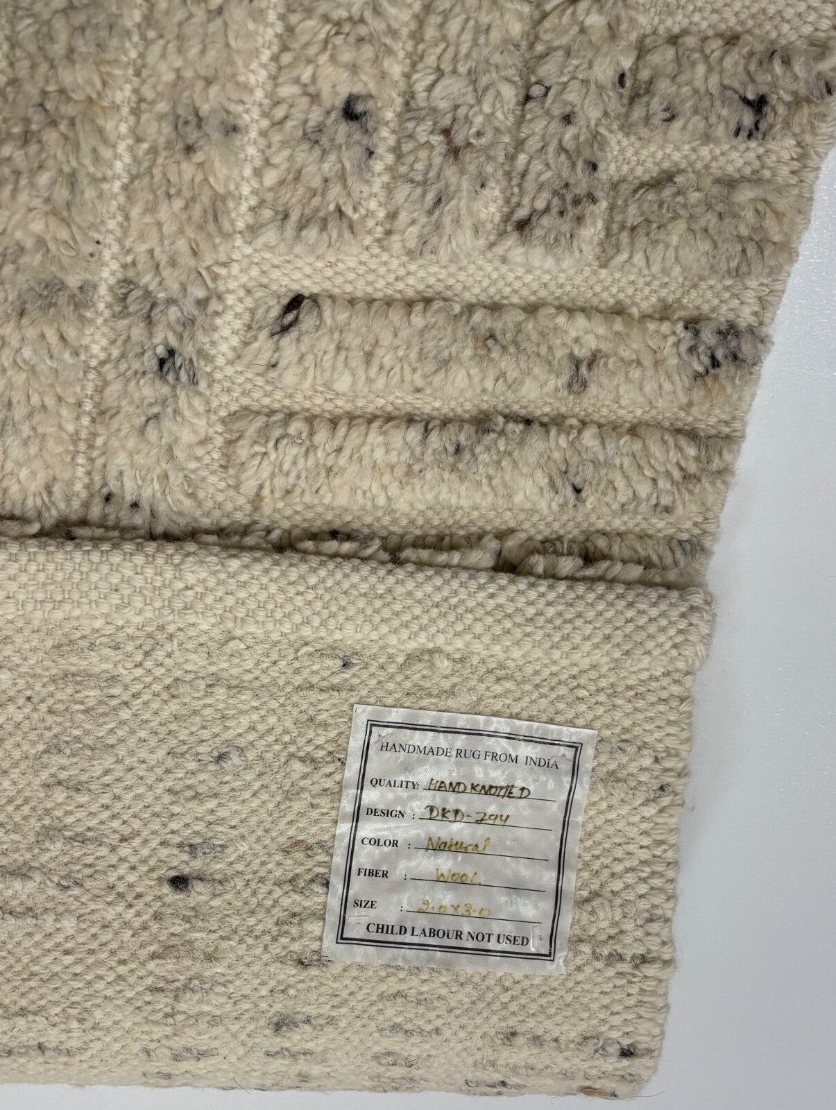 Handgeknüpfter 100% Wollteppich 60x90 Modern Design Teppich Natur Beige D794